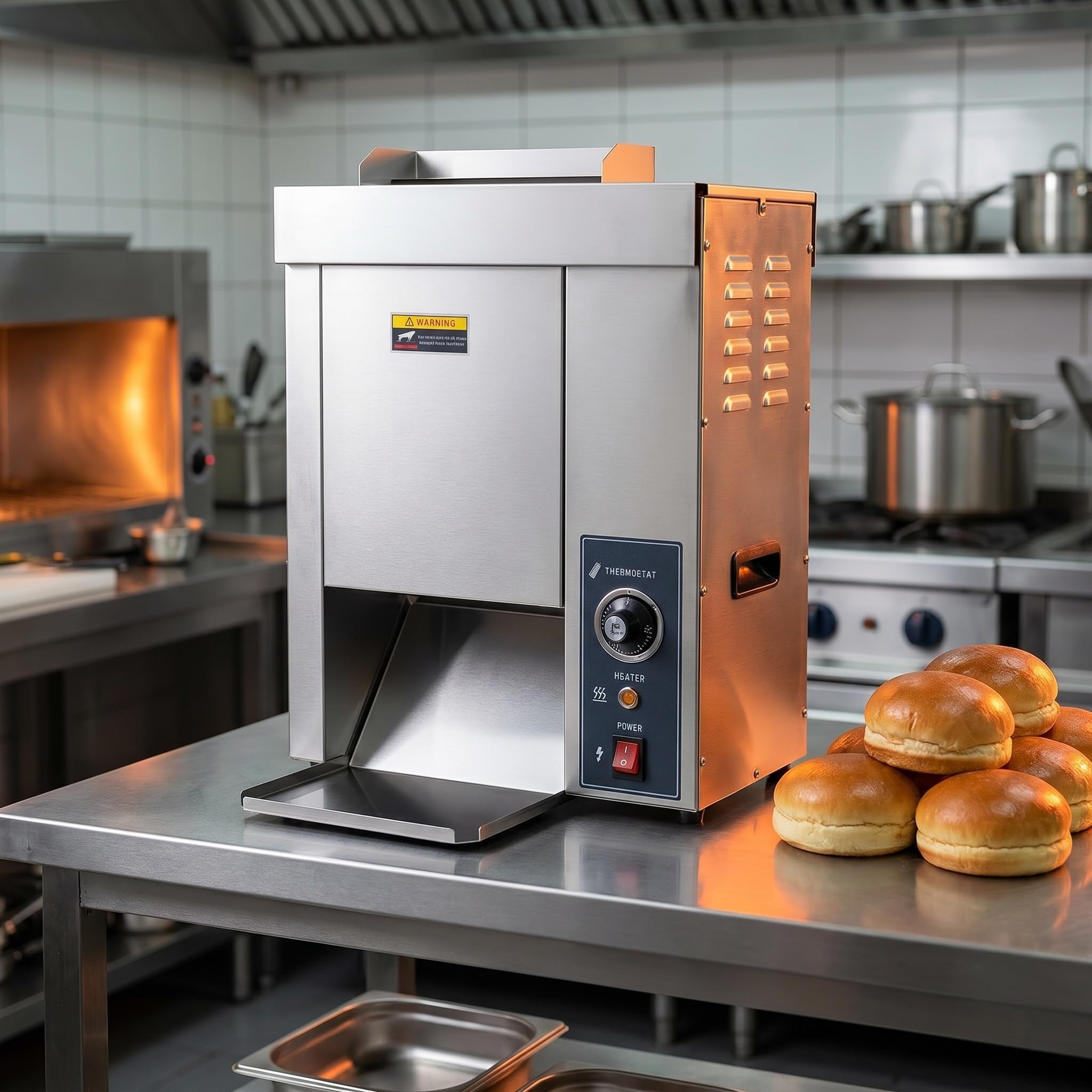 Máquina Comercial para Hamburguesas De 2000 W - Tostadora Eléctrica Vertical para Panecillos, Ideal para Restaurantes De Comida Rápida. Asa Y Dora Automáticamente. Eficiencia De 1400 Rebanadas