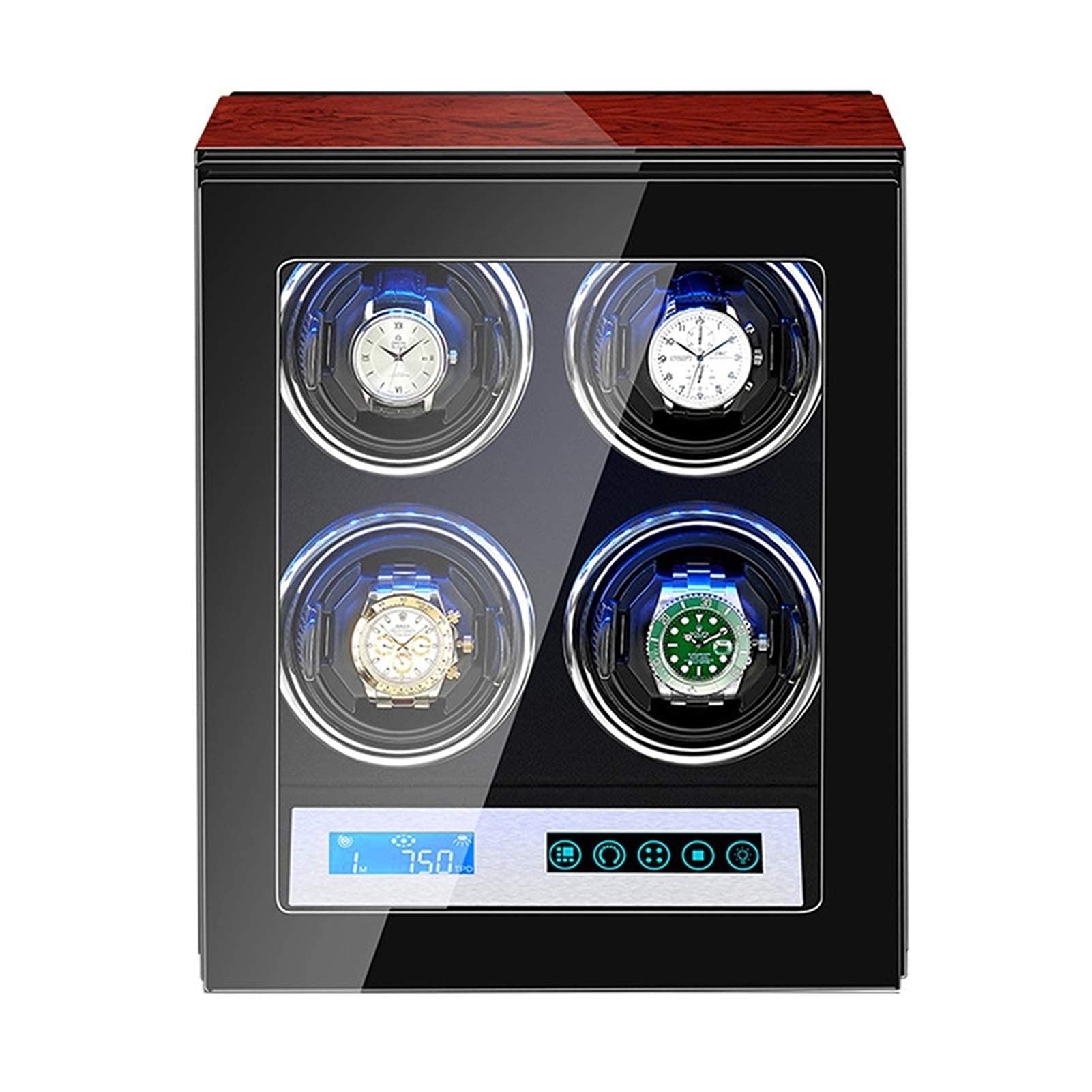 QUSYZD Automatic Watch Winder Box Silent Motor LCD Touch Screen Built-in Illumination Adjustable Watch Pillows Piano Paint Exterior,4+0