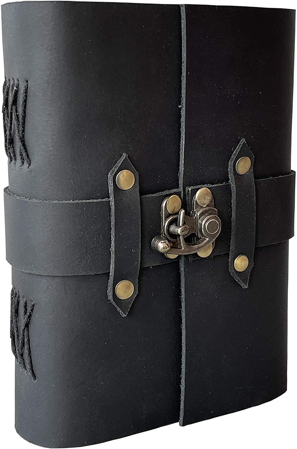 Orbit Art Gallery Vintage deckle edge paper black soft leather-bound journal for women blank sketchbook notebook with lock handmade book of shadows drawing book antique diary 5 X 7 Inch