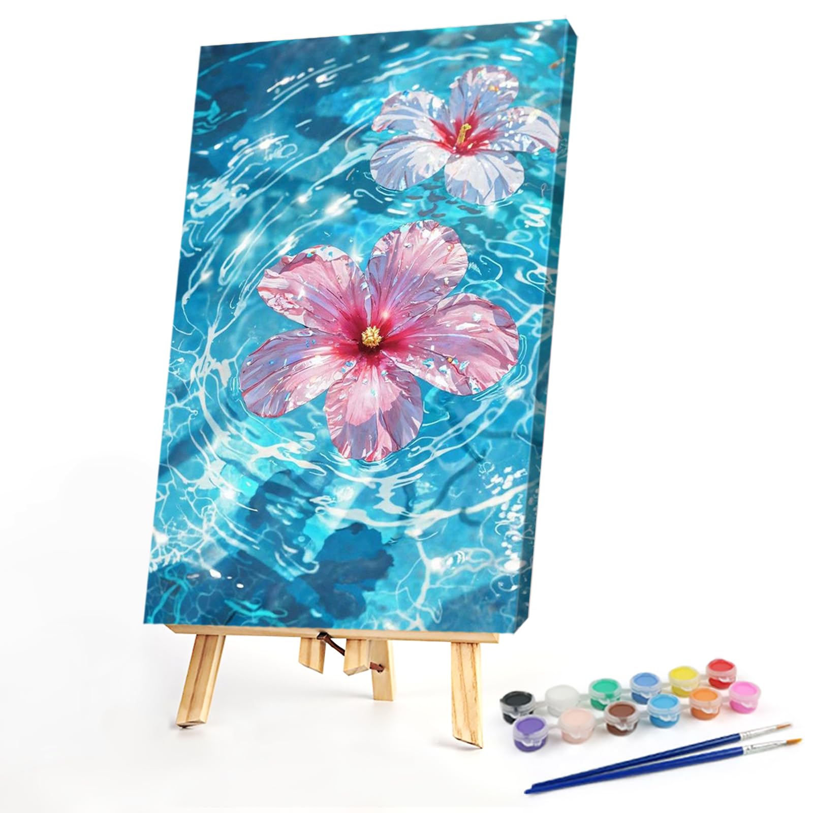 DIY Hibiscus Paint by Numbers Kits Drawing Paintwork on Canvas 15.75x23.62inch Without Frame Canvas Oil Painting Number Painting for Beginners Adults Gift Home Wall Decor