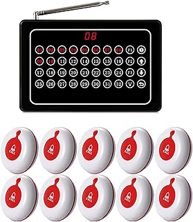 CYSSJF Sistema de Llamadas Enfermeras Boton para Llamado Enfermera Timbre para Restaurante para Restaurante Hospital Clínica Casa de Reposo 1 Receptor 10 Botón de Llamada Transmisor Impermeable
