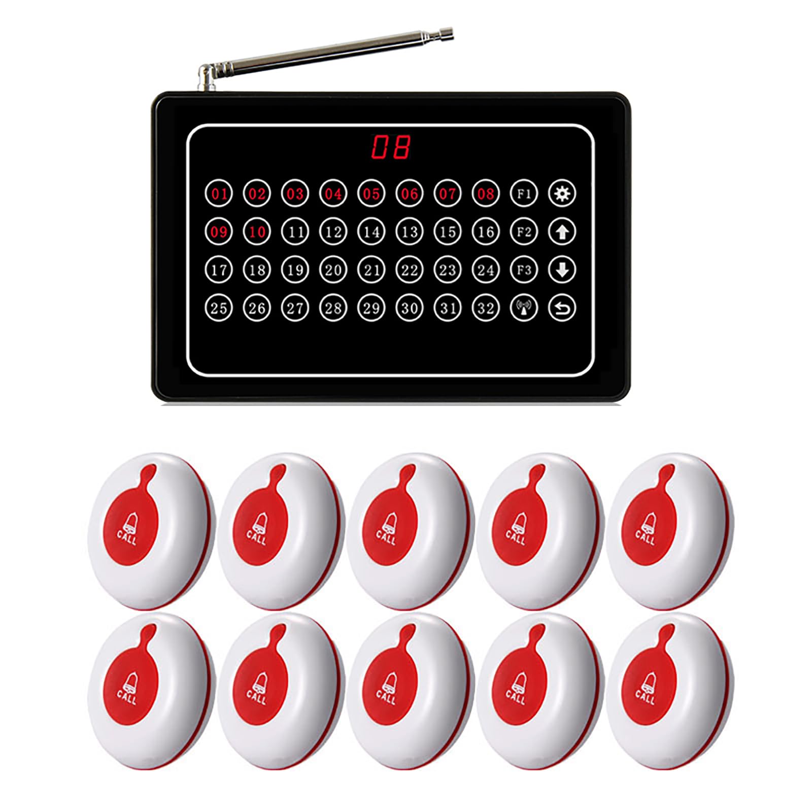 Wireless Call System Krankenschwester Call System Caregiver Paging System für Restaurant Krankenhaus Klinik Pflegeheim 1 Empfänger 10 Sender Wasserdicht Call Button Transmitter
