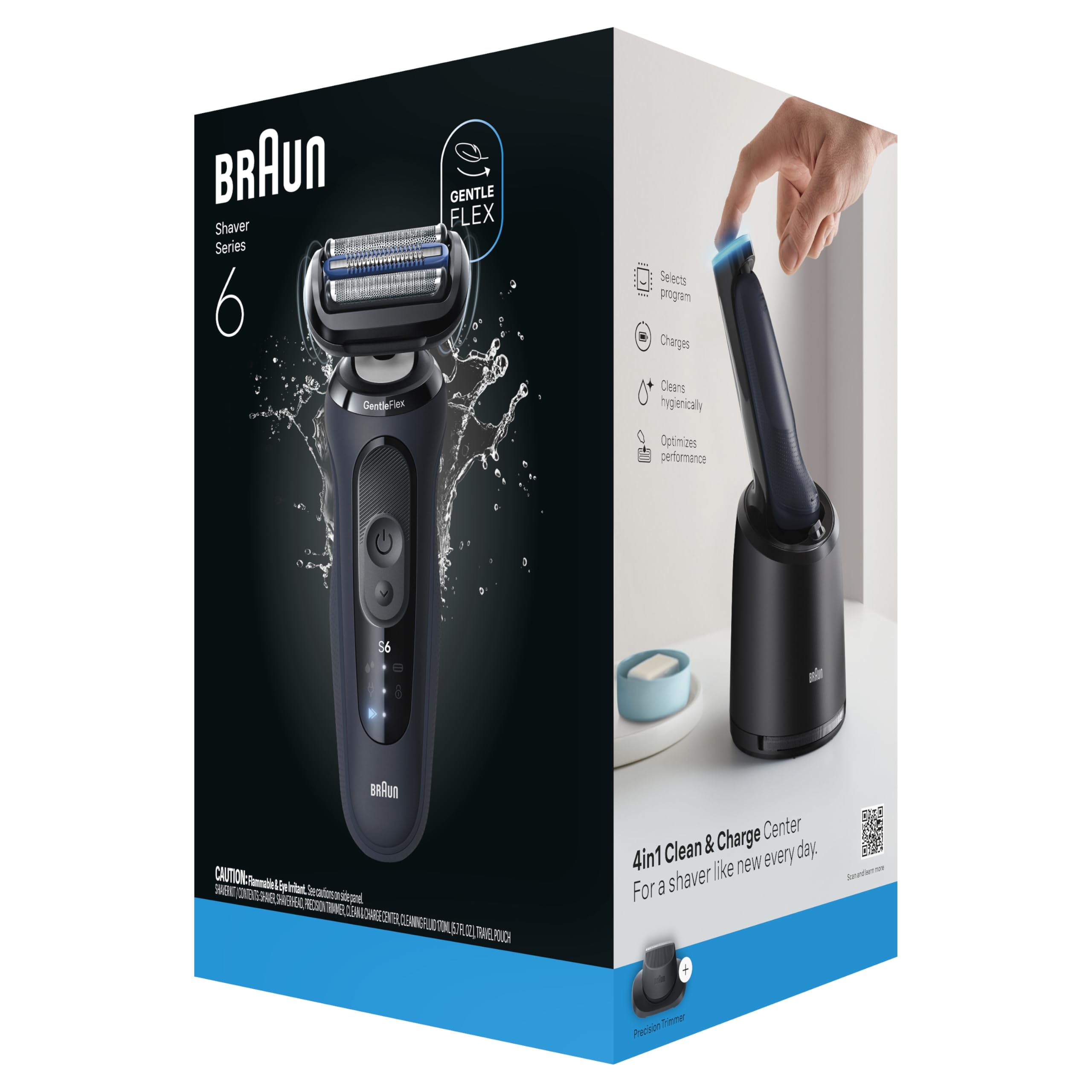 Braun Electric Razor for Men Series 6 with Precision Trimmer, Extra Shaver Head, 4-in-1 Clean & Charge Center, Travel Case, S6 6177ps