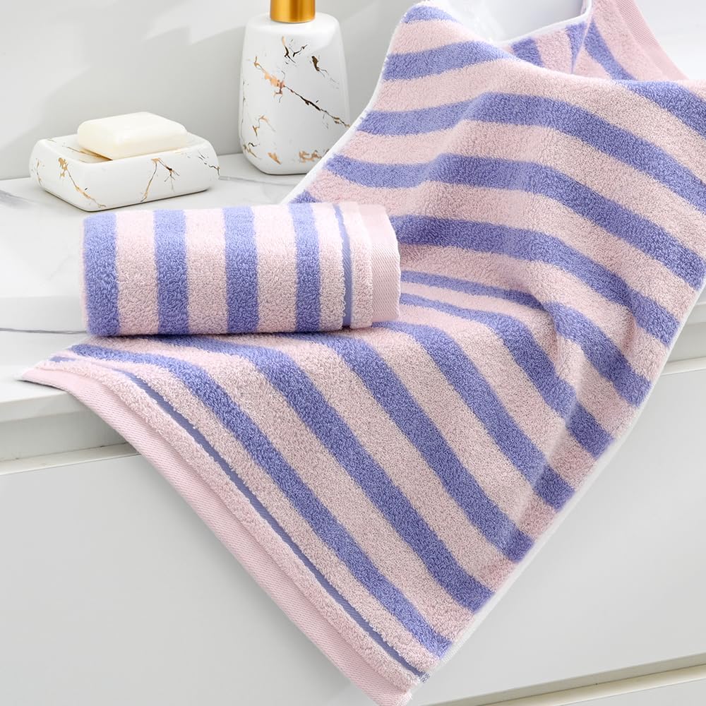 sense gnosis Stripe Hand Towel Set of 2 Soft 100% Cotton Two-Tone Pink and Purple Striped Light Weight Highly Absorbent Quick Dry Hand Towels for Bathroom Valentines Day Gifts 13 X 29 in - Image 2