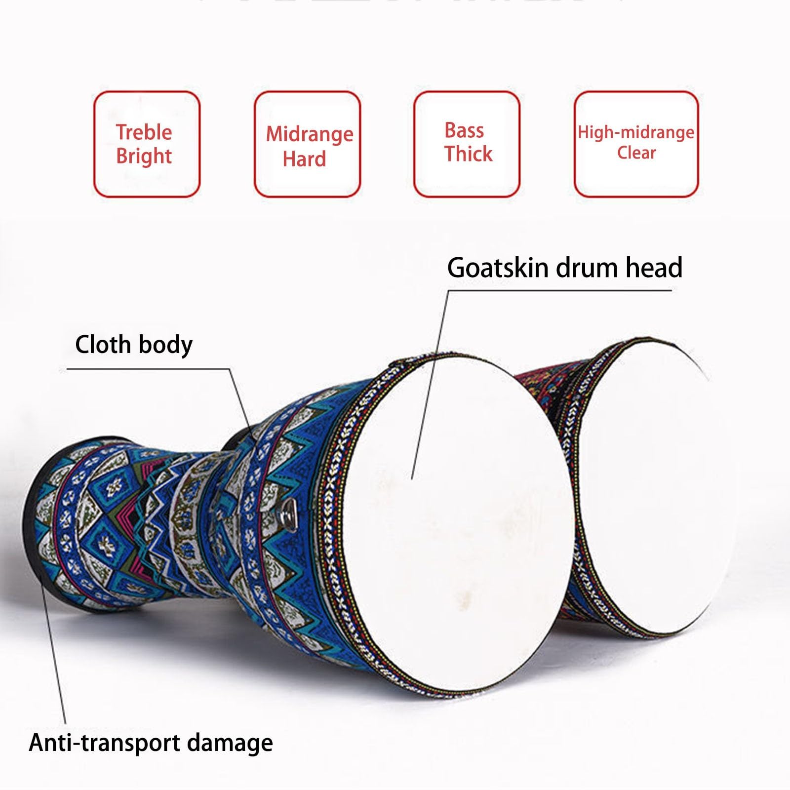 Niño Yembé Parche de Piel de Cabra Duradero Tambor Djembe Percusión Estilo étnico, Tambor Africano para Cumpleaños Fiesta Djembe Drum(Large 8-inch Adjustable D)