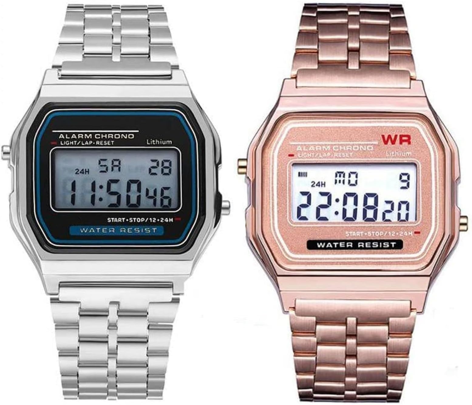 Brand 2 Combo Digital 4 Colours Vintage Square Dial Unisex Water Resist Watch for Men Women Pack of 2 (WR70)