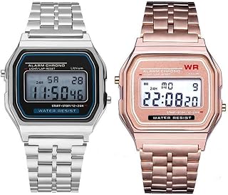 Acnos Brand 2 Combo Digital 4 Colours Vintage Square Dial Unisex Water Resist Watch for Men Women Pack of 2 (WR70)