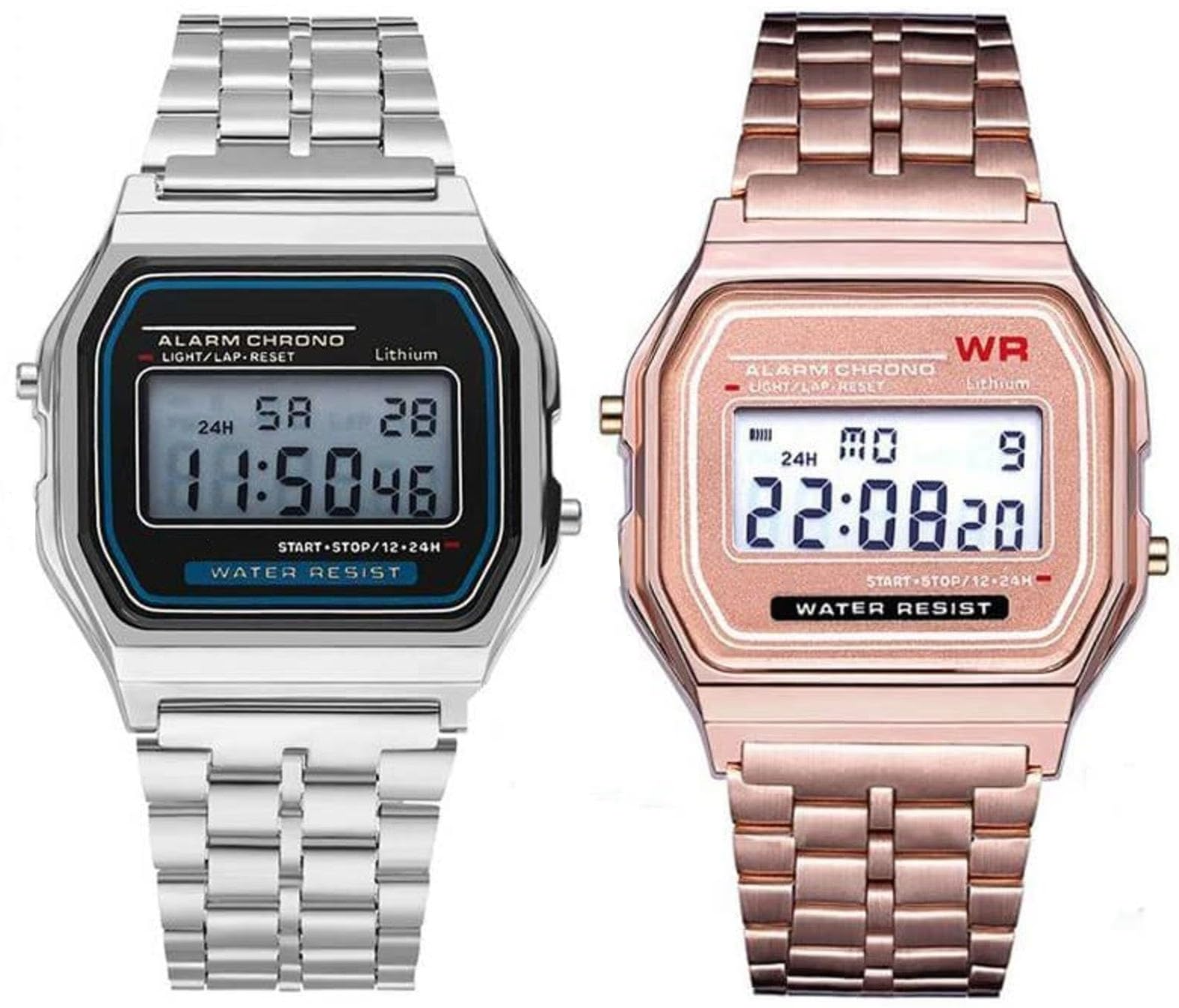 Acnos Brand 2 Combo Digital 4 Colours Vintage Square Dial Unisex Water Resist Watch for Men Women Pack of 2 (WR70)
