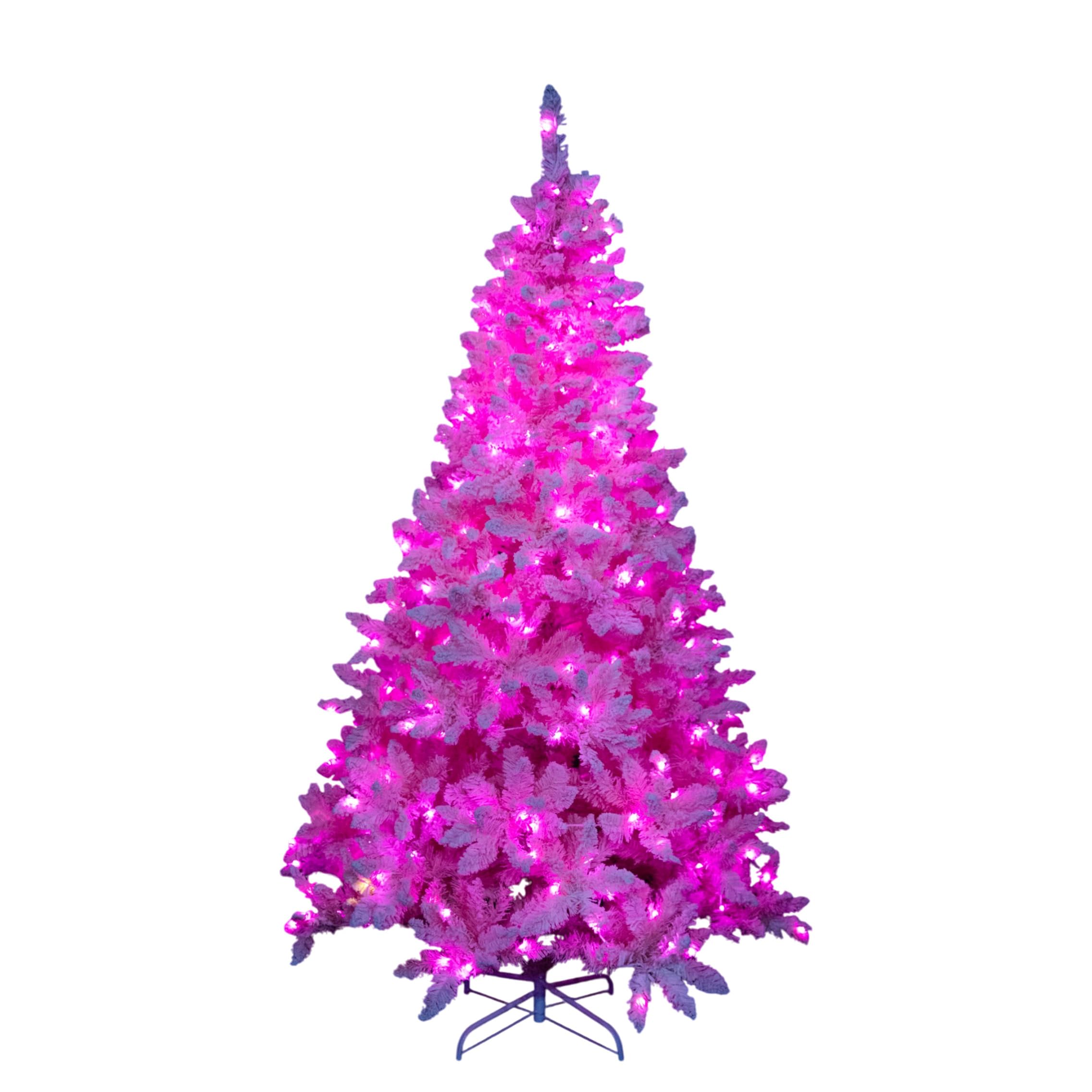 Shatchi Pink 5Ft Flocked Prelit Christmas Tree With Led Lights Multifunction, Snow Dusted Artificial Pine Foldable Metal Stand 404 Tips Hinged Branches Snowy Bushy Luxury Holiday Home Decoration