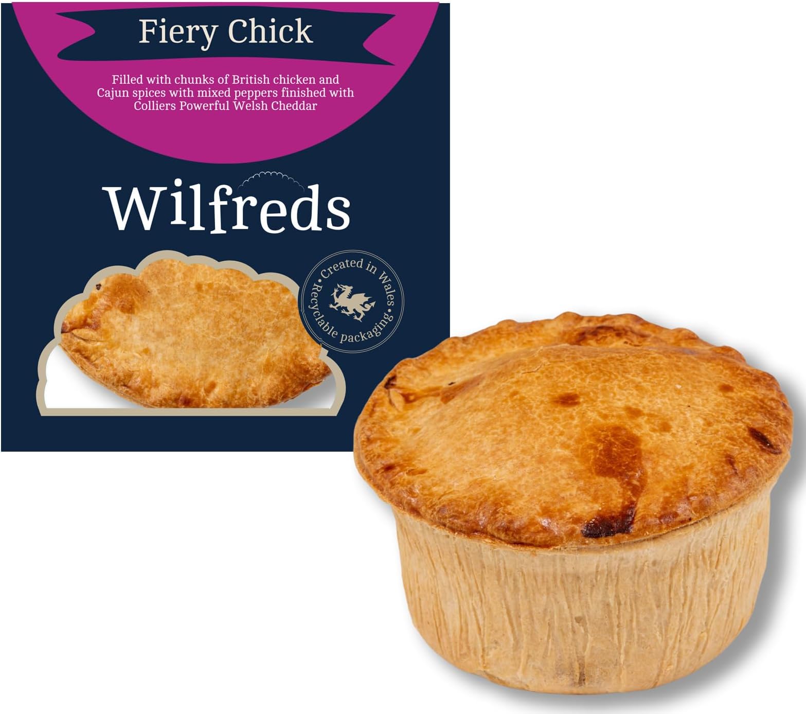 Spicy Chicken Pies: 6 Juicy Chicken Pies (6 x 270g) with Cheese and a Spicy Cajun Twist - Freshly Made and Delivered to Your Doorstep