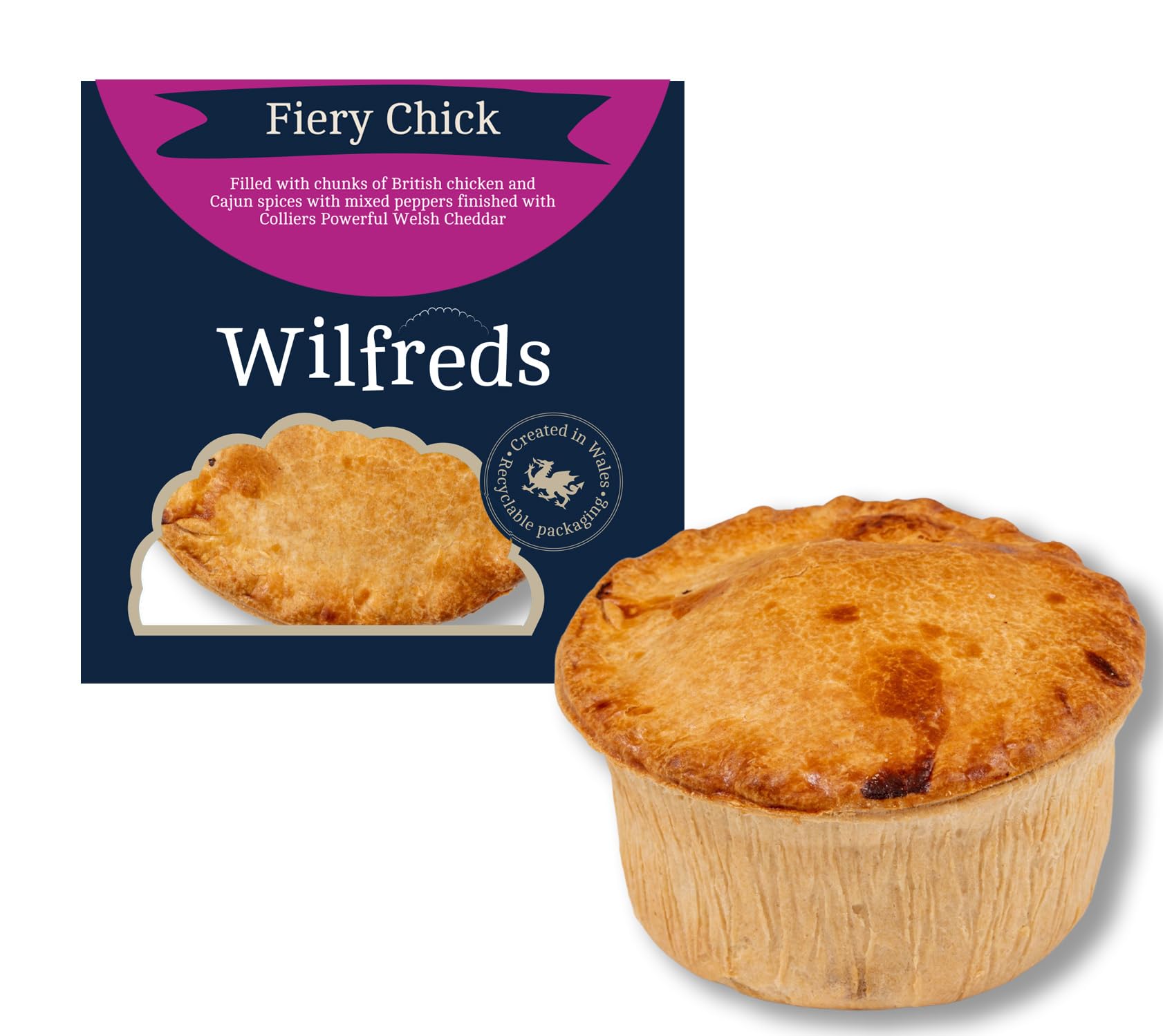Wilfreds Spicy Chicken Pies: 6 Juicy Chicken Pies (6 x 270g) with Cheese and a Spicy Cajun Twist - Freshly Made and Delivered to Your Doorstep