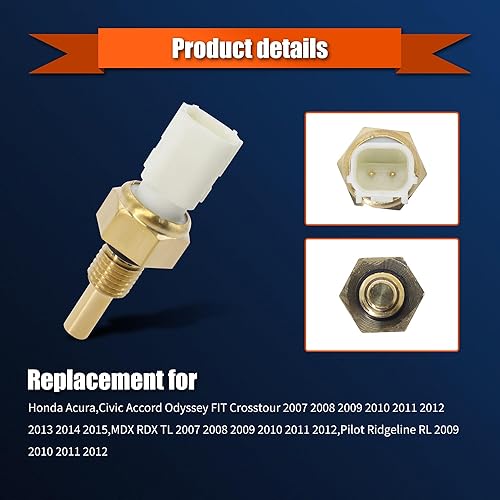 Miniatura 2 de HiSport 37870-RTA-005 Sensor de temperatura del refrigerante del motor compatible con Honda Civic 2006-2020, CR-V 2007-2017, CROSSTOUR 2012-2015,