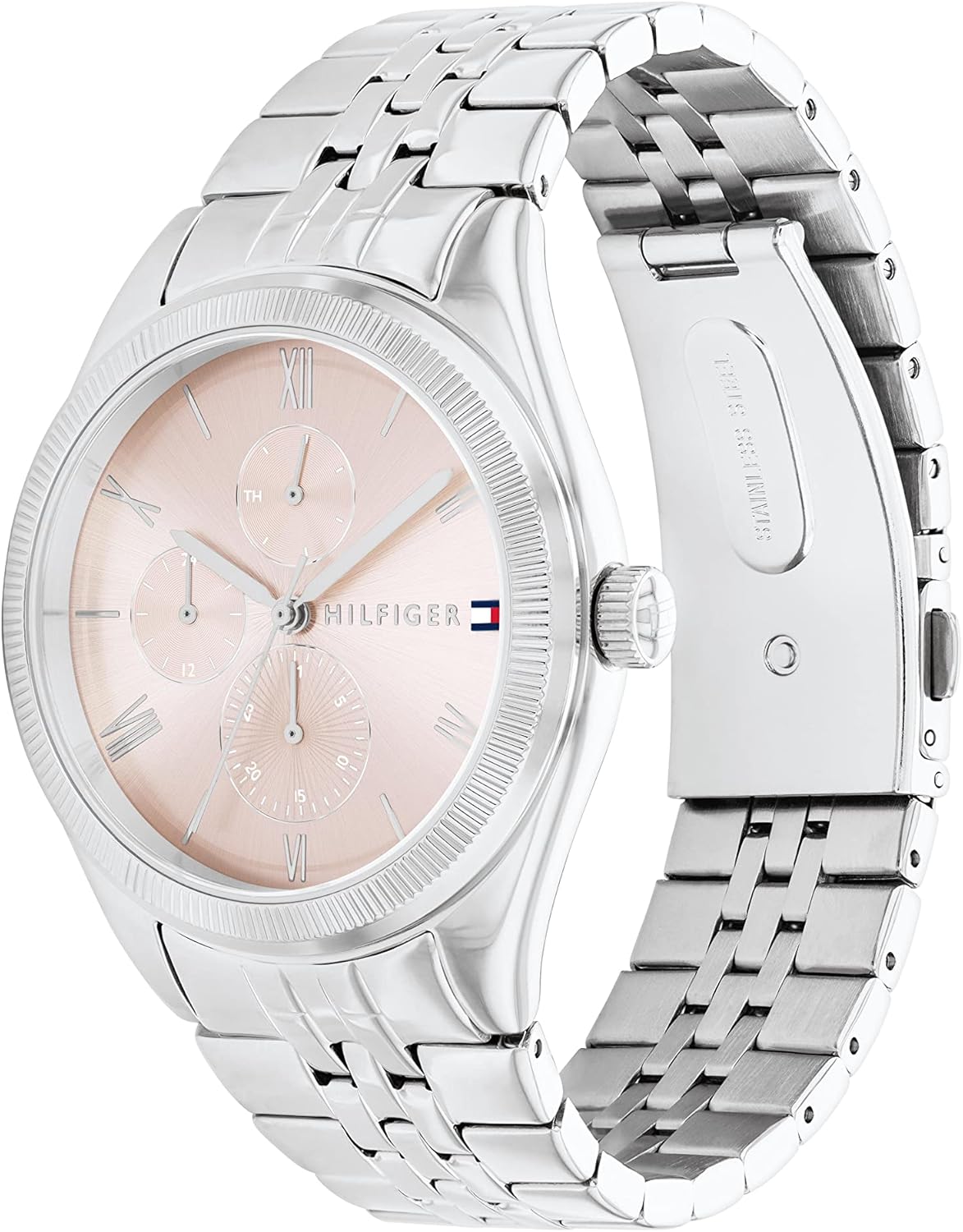 Tommy Hilfiger Orologio Analogico Multifunzione al Quarzo da Donna con Cinturino in Acciaio Inossidabile o Pelle Tommy Hilfiger Orologio Analogico Multifunzione al Quarzo da Donna con Cinturino in Acciaio Inossidabile o Pelle