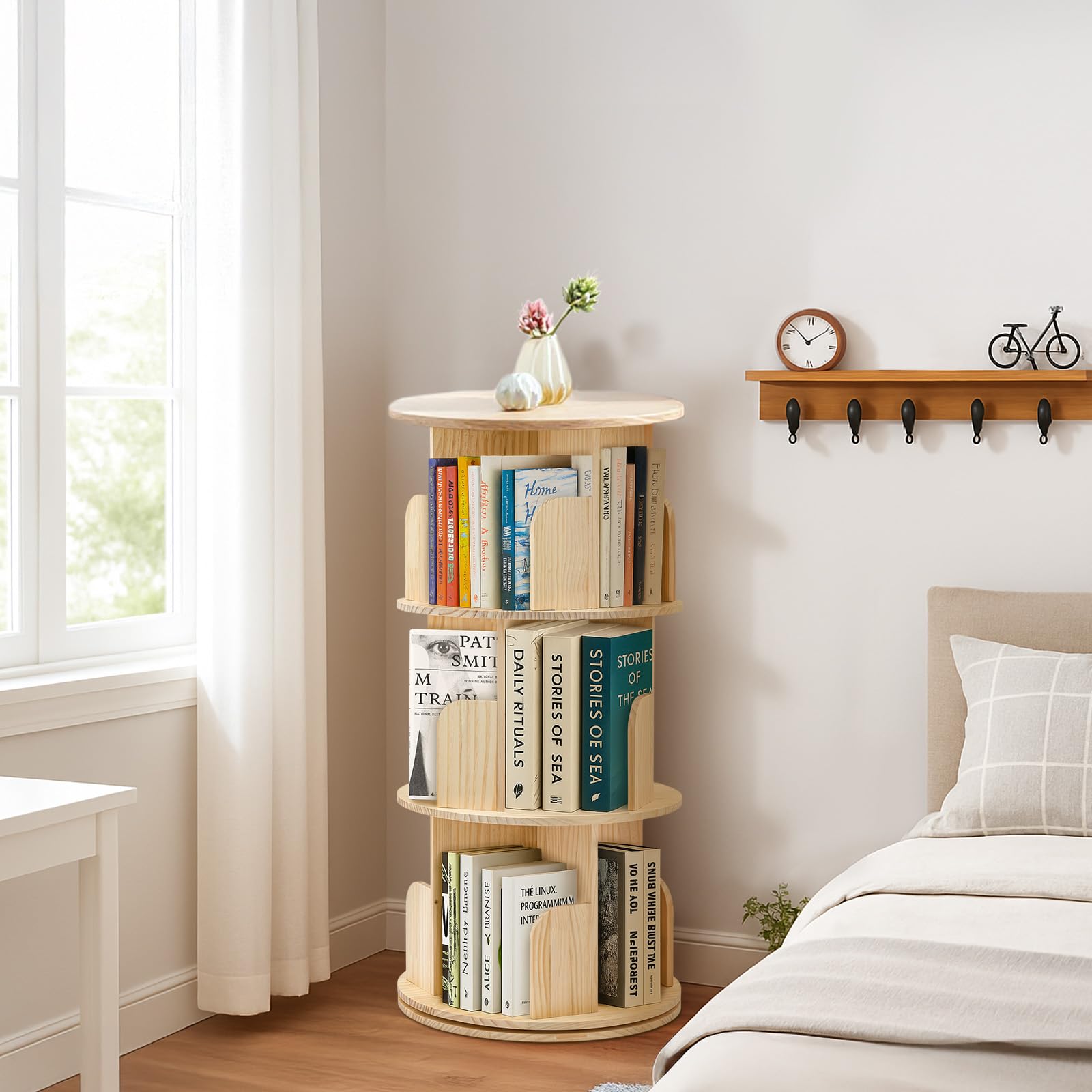 Youyijia 3-Stöckiges Drehbares Bücherregal 360° Frei Bücherregal Kinder Brehregal Düroregal Standregal Drehregal Büroregal Dekoregal für Wohnzimmer, Arbeitszimmer, Büro, als Raumteiler