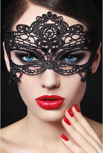 Miniatura 4 de 20 máscaras de encaje venecianas para Halloween, máscara de encaje sexy para Halloween, mascarada, carnaval, fiesta, baile, color negro