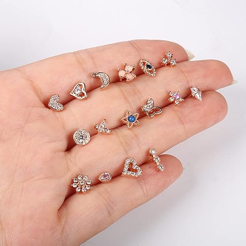 Miniatura 7 de YADOCA 16 piercings de nariz de acero quirúrgico de 0.71 oz en forma de L, aretes de nariz para mujer, ópalo CZ corazón, mariposa, nariz, joyería