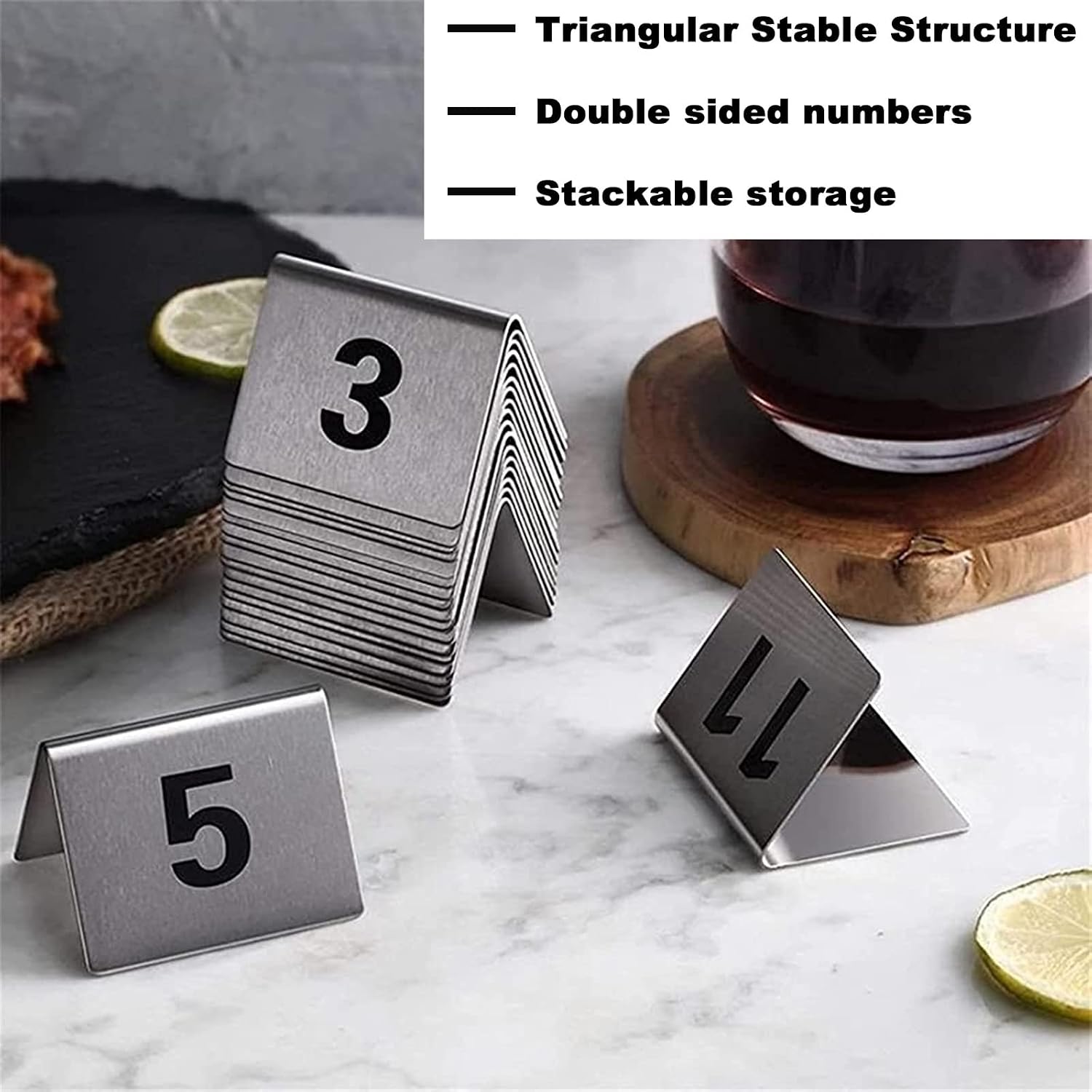 Metal Tent Table Numbers 1-50 1-100 - 5X4X3.5Cm Table Number Cards Stackable Save Space - Service Tabletop Signs - Digital Restaurant Table Card/1 to 100/5 * 4 * 3.5Cm