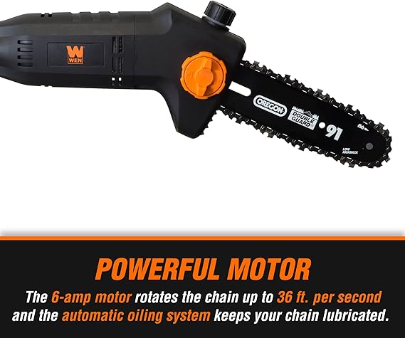 WEN 4019 6-Amp 8-Inch Electric Telescoping Pole Saw, Corded electric - Black&orange