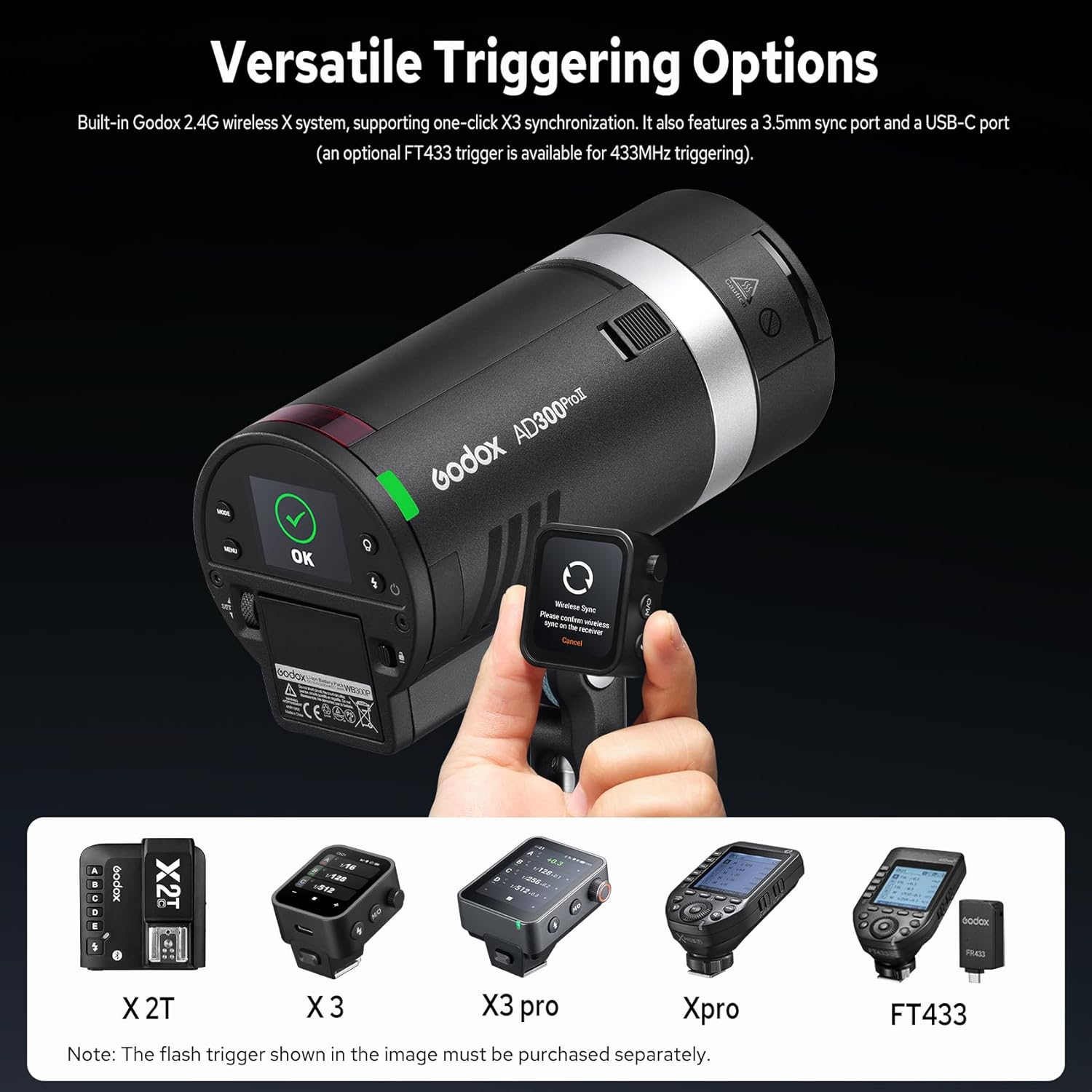 Godox AD300 PRO II Outdoor Flash Strobe Light - Upgraded Heads (AD-S2 & Bare Bulb), 200Ws Bi-Color Model Lamp, 2.4G TTL & HSS,One-Tap Pairing Compatible with Canon, Nikon, Sony, Fujifilm, Olympus
