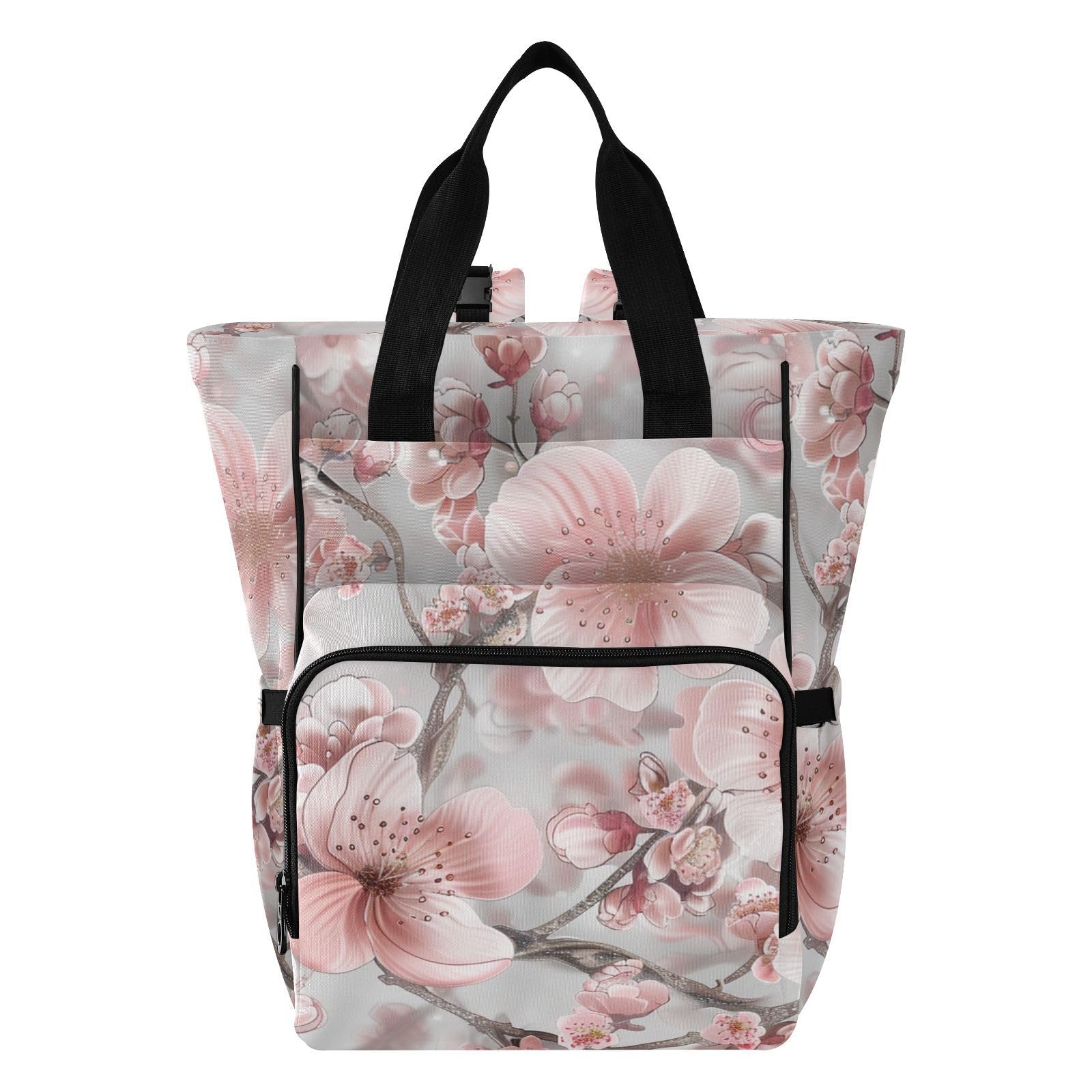 Borsa per pannolini, zaino per mamme e papà, stile bohémien, con fiori e