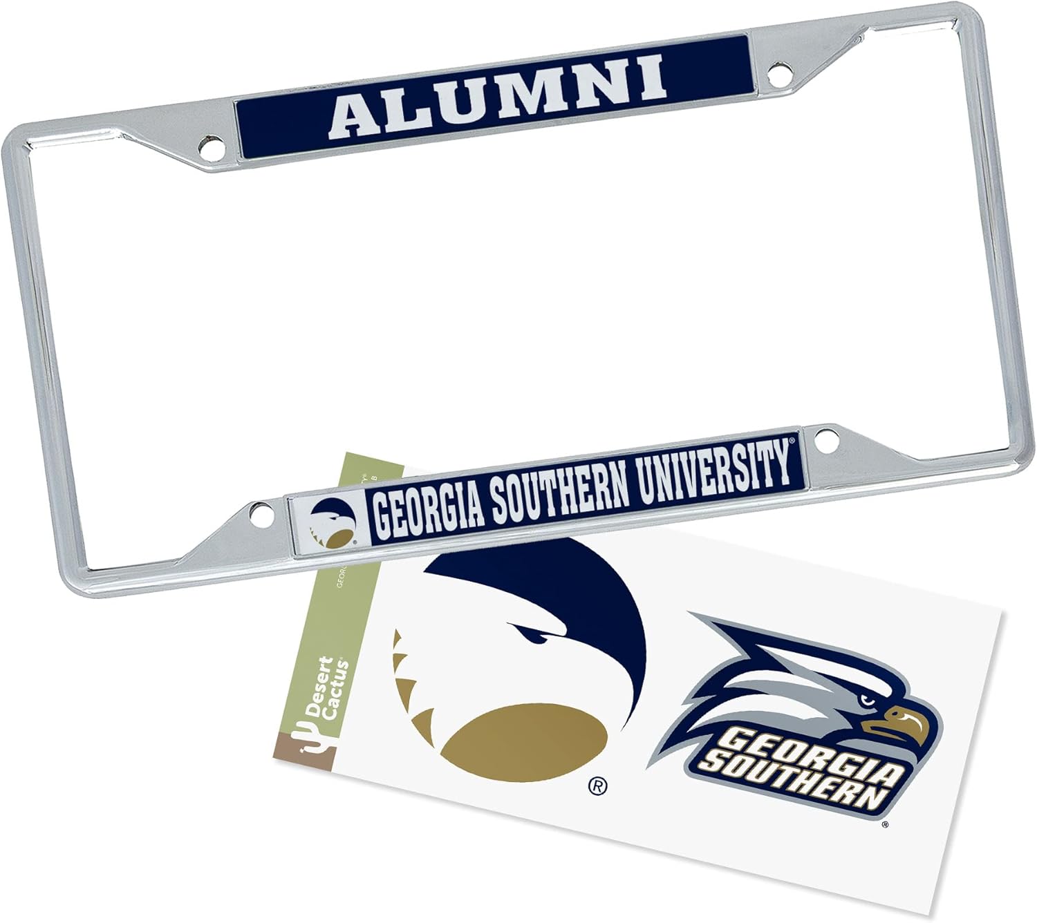 Desert Cactus Georgia Southern University Car Accessories Metal License Plate Frame and Sticker for Front or Rear of Car (Sticker Frame Combo - Alumni)