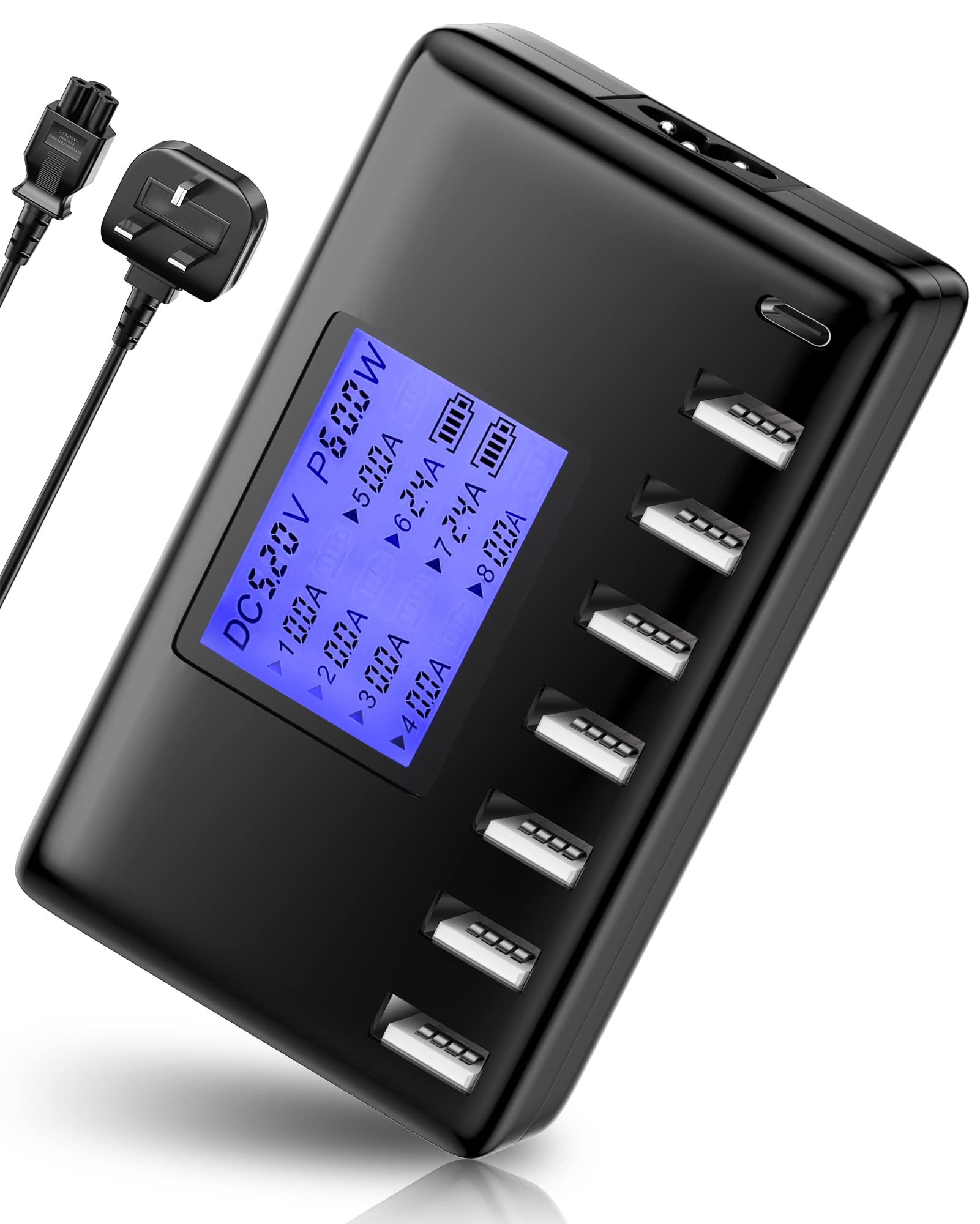 USB Charging Station, Ziwodiv 60W USB C Charger 8-Port Multi USB Plug, USB  Charging Hub with LCD Display for Multiple Devices, Desktop Charger