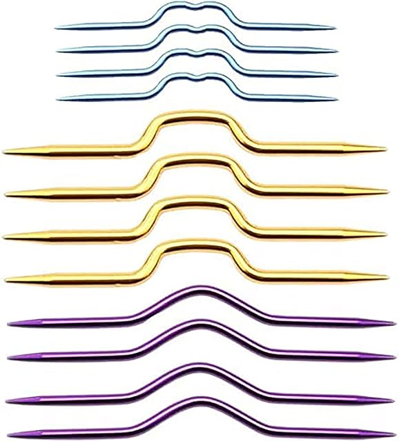 12Pcs Knitting Cable Needle Twist Curved Crooked Needle Hand Knit Needles Mixed Color Aluminum Yarn Stitch Holders Cable Knitting Needles for Sweater Knitting Tool