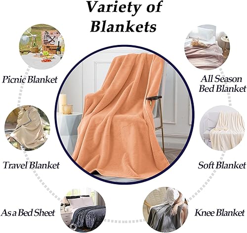 Miniatura 2 de Manta de lujo de piel sintética fruncida, manta suave y esponjosa, cálida y gruesa manta de franela de microfibra para sofá (rosa coral, 5060)