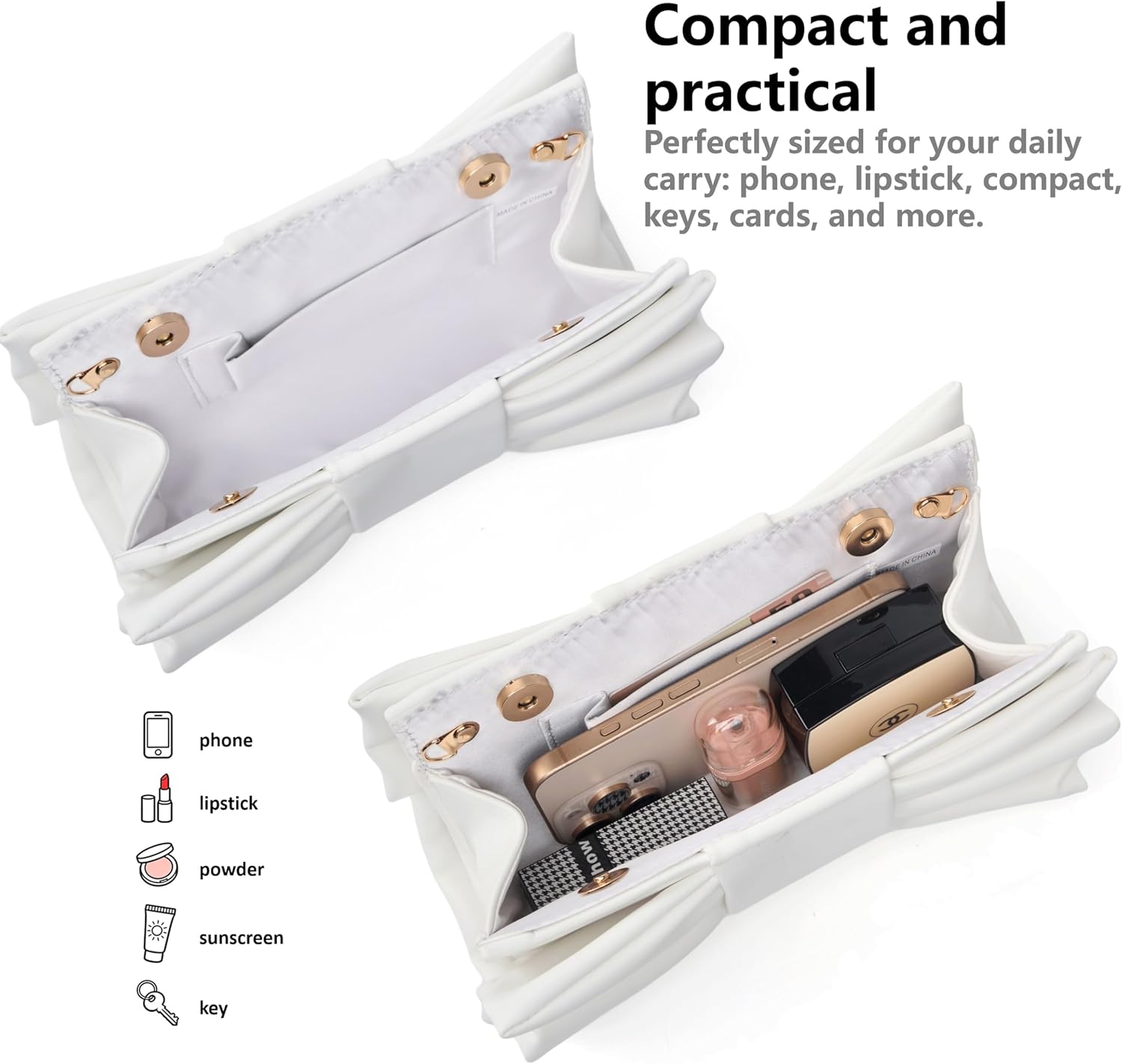 Gurina Bowknot Shape Pleated PU Clutch Purse for Women Formal - Evening Bag with Detachable Chain for Weddings, Proms - Image 3