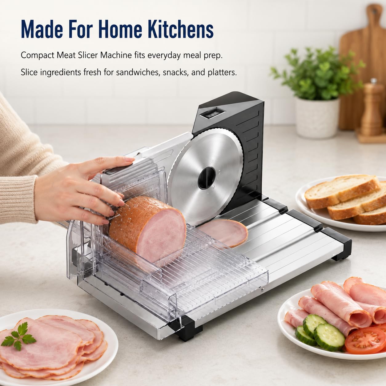Affettatrice Elettrica Per Carne Con Design Pieghevole, Regolabile 0-18mm