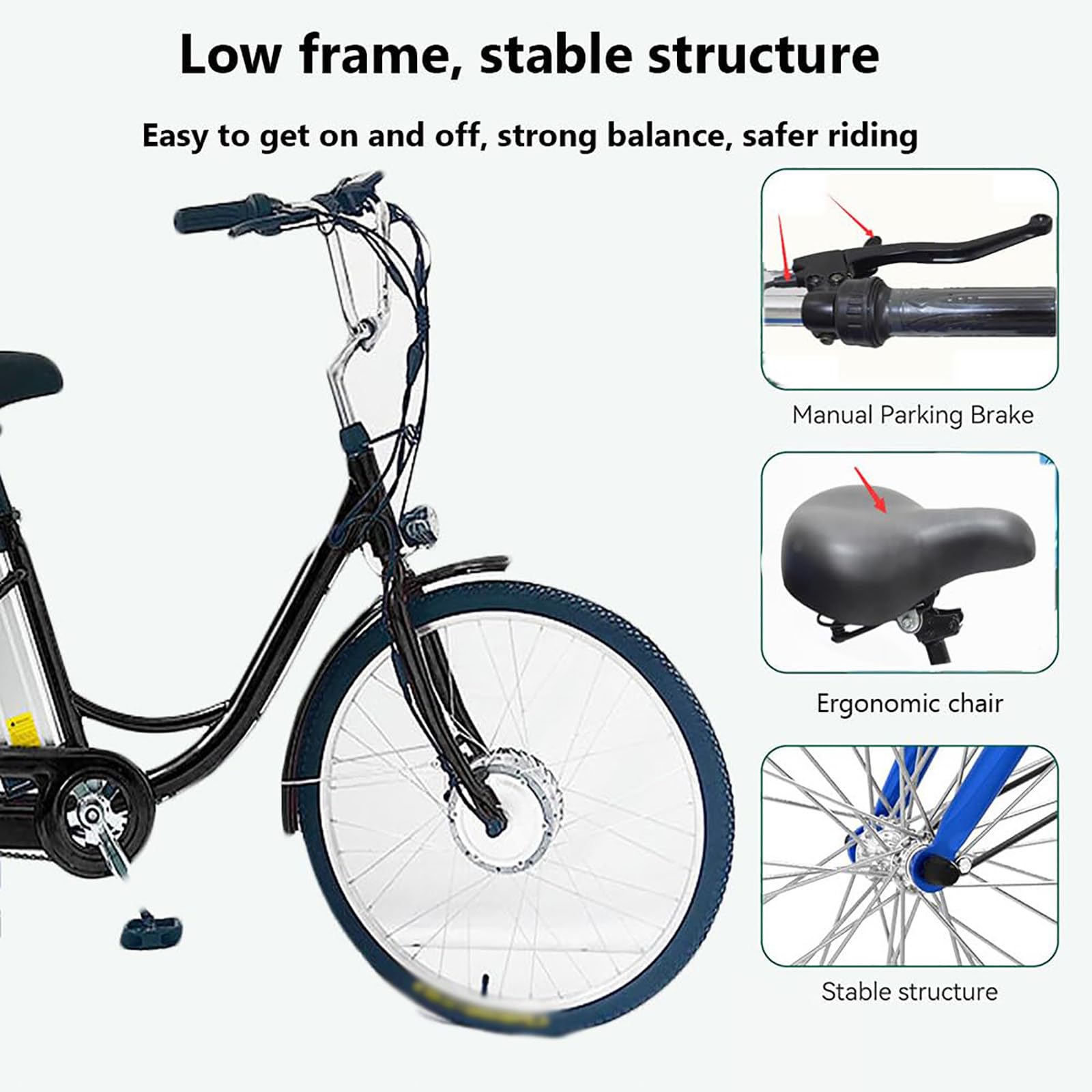 Tricicli Per Adulti Da 24", Triciclo Elettrico A 3 Ruote Per Anziani, Sedile Morbido - Altezza Regolabile (29,5-33,4''), Batteria Rimovibile Da 36V 12Ah - Autonomia 30 Km, Carico 150 Kg Black-Basket