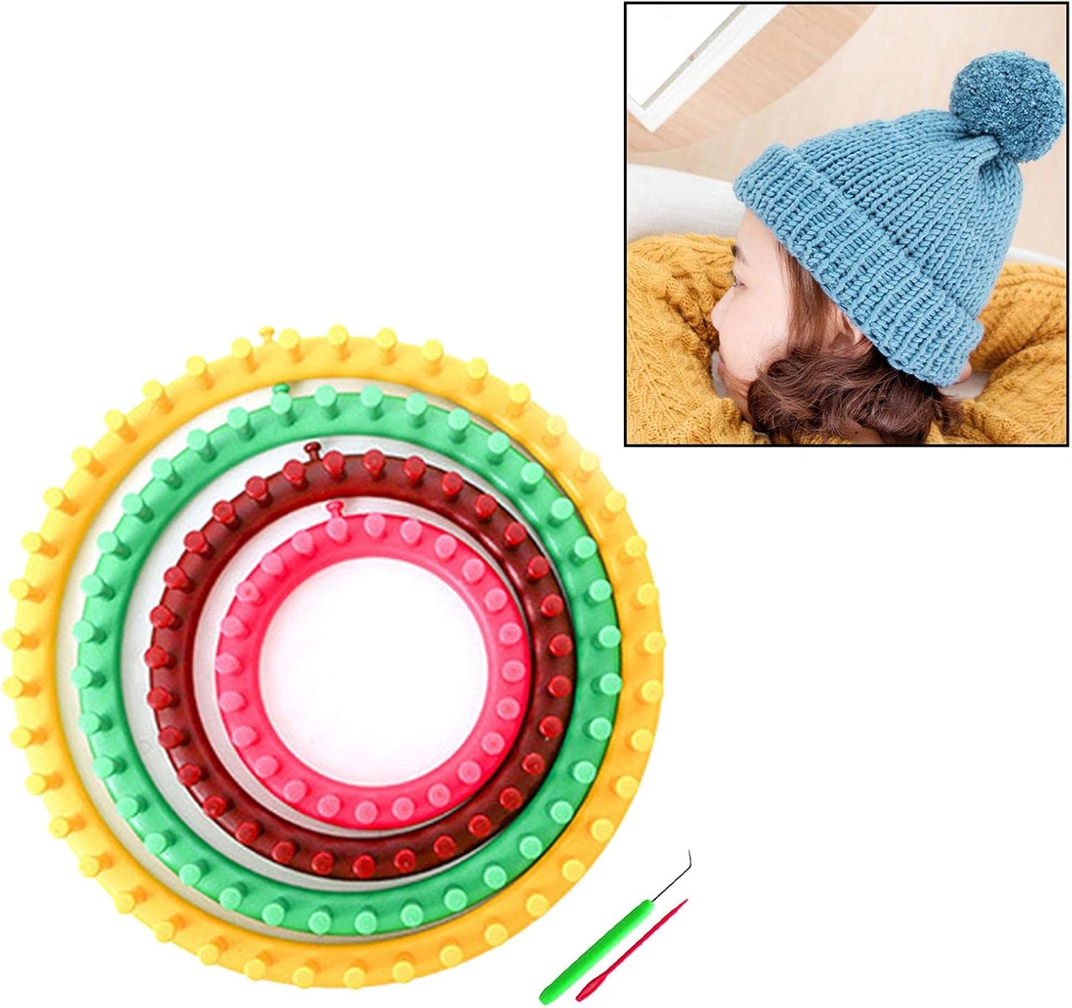 Knitting Looms Set Weaving Kit Craft Pick Needle Handcrafts Accessories Creativity Crochet Craf Kit for Shawl Sweater Scarves Experienced Knitter Kids - - Round