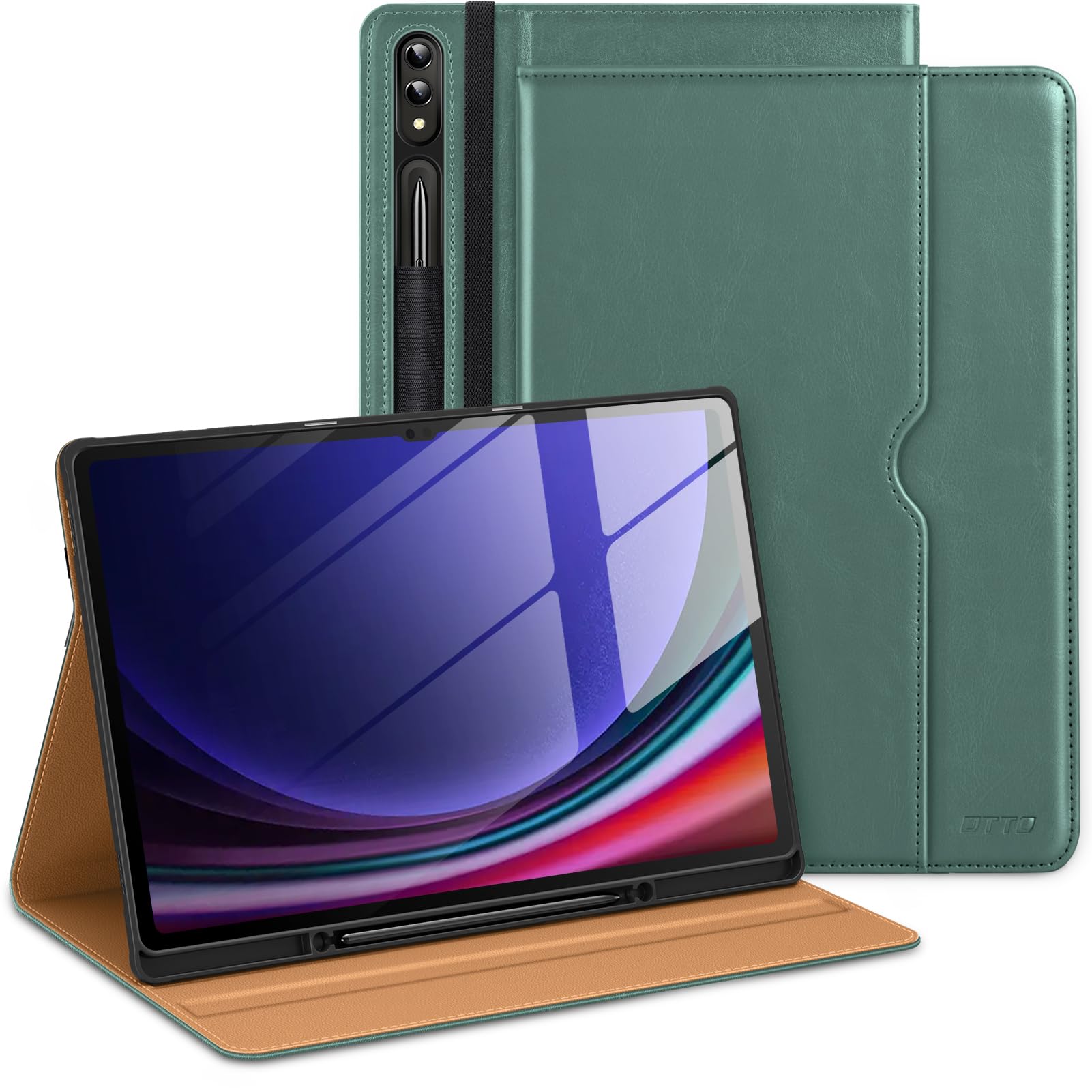 DTTO for Samsung Galaxy Tab S9 Ultra 14.6 inch Case 2023, Premium Leather Business Folio Stand Cover with S Pen Holder for Galaxy Tablet S9 Ultra 14.6'' 2023 Model[SM-X910/X916B/X918U], Midnight Green