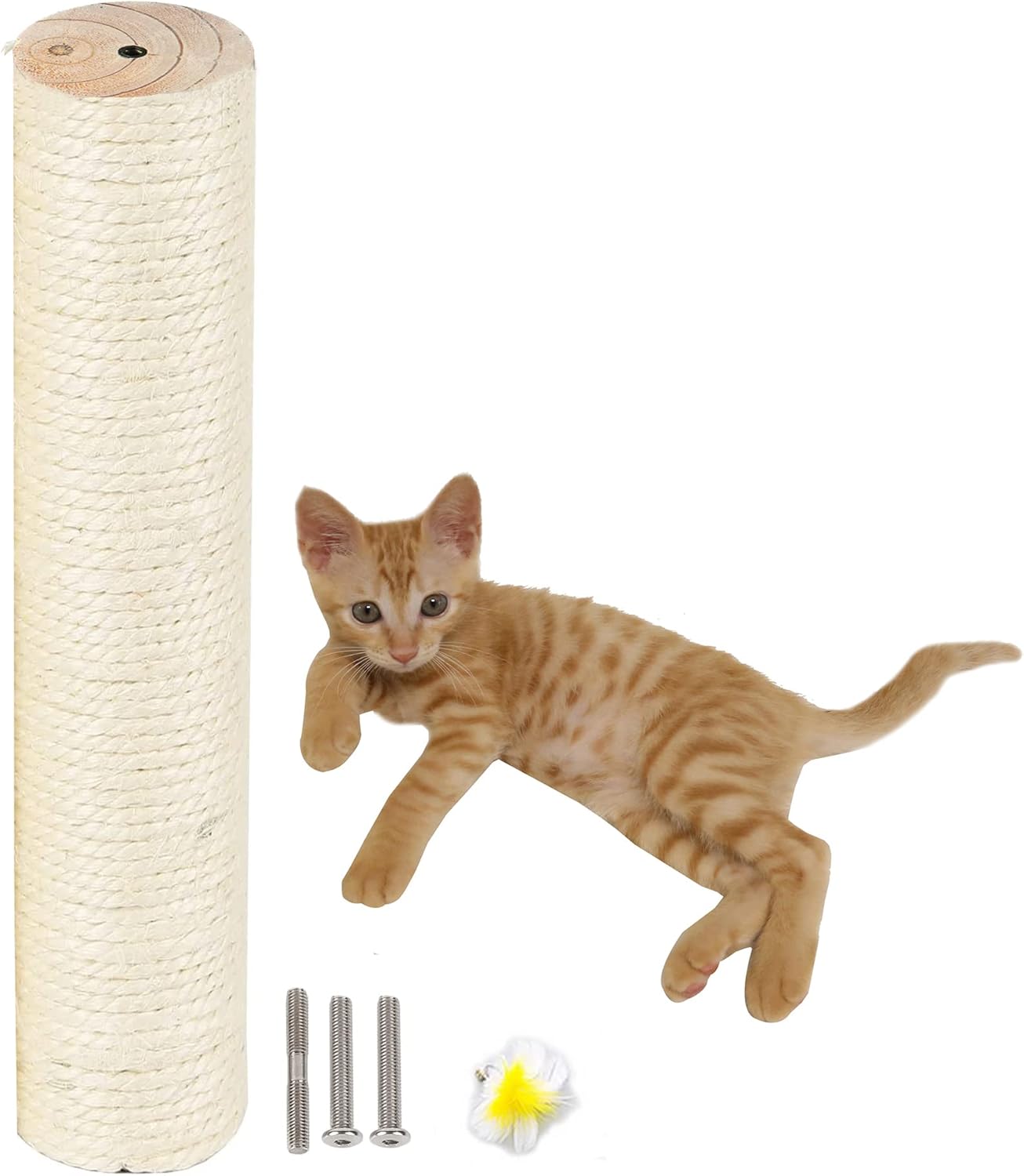 Cat Scratching Post 24inch Tall 3.54" Dia Natural Wood