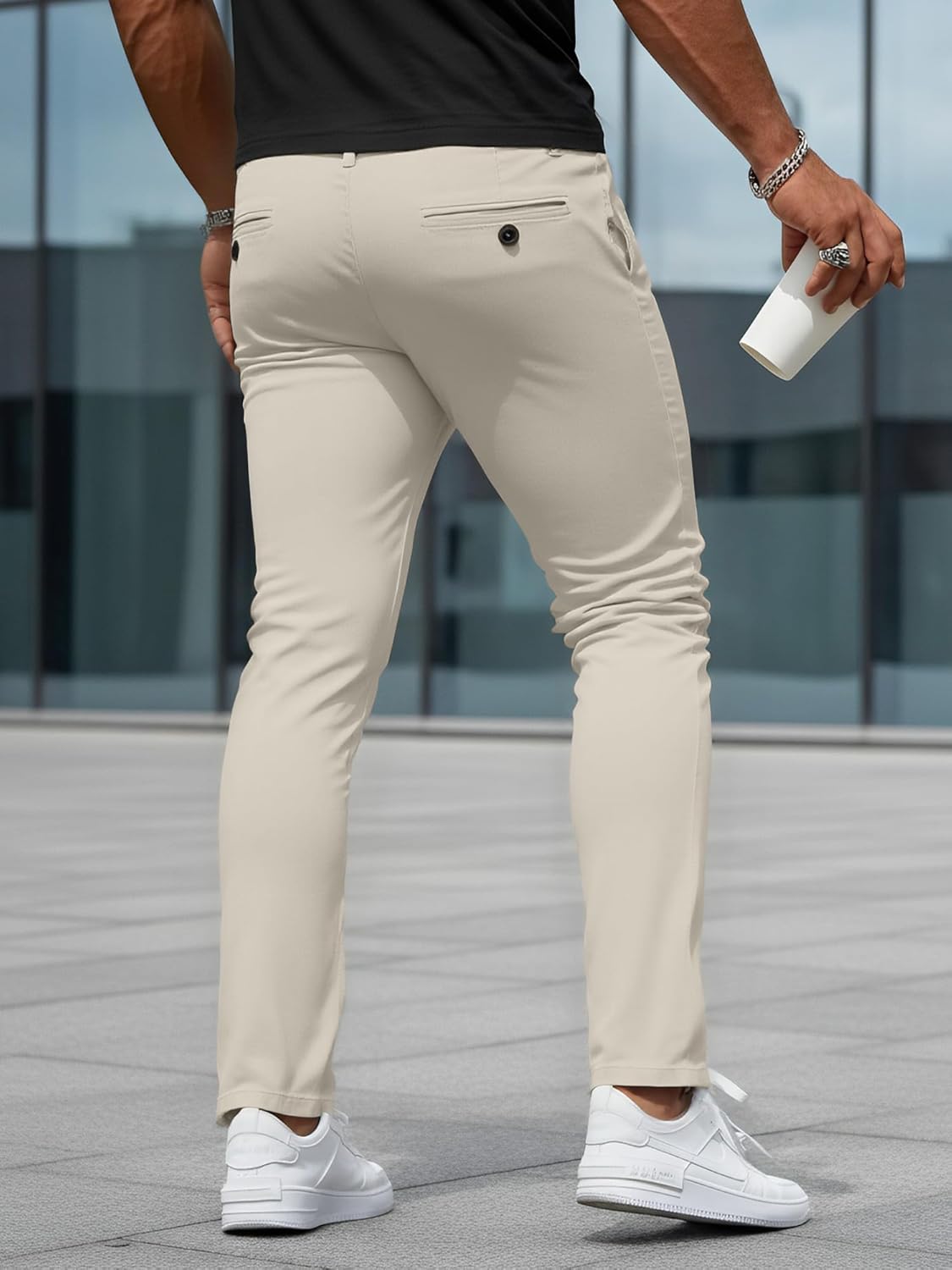Woenzaia Men's Slim Fit Dress Pants Casual Stretchy Twill Chinos Tapered Skinny Slacks