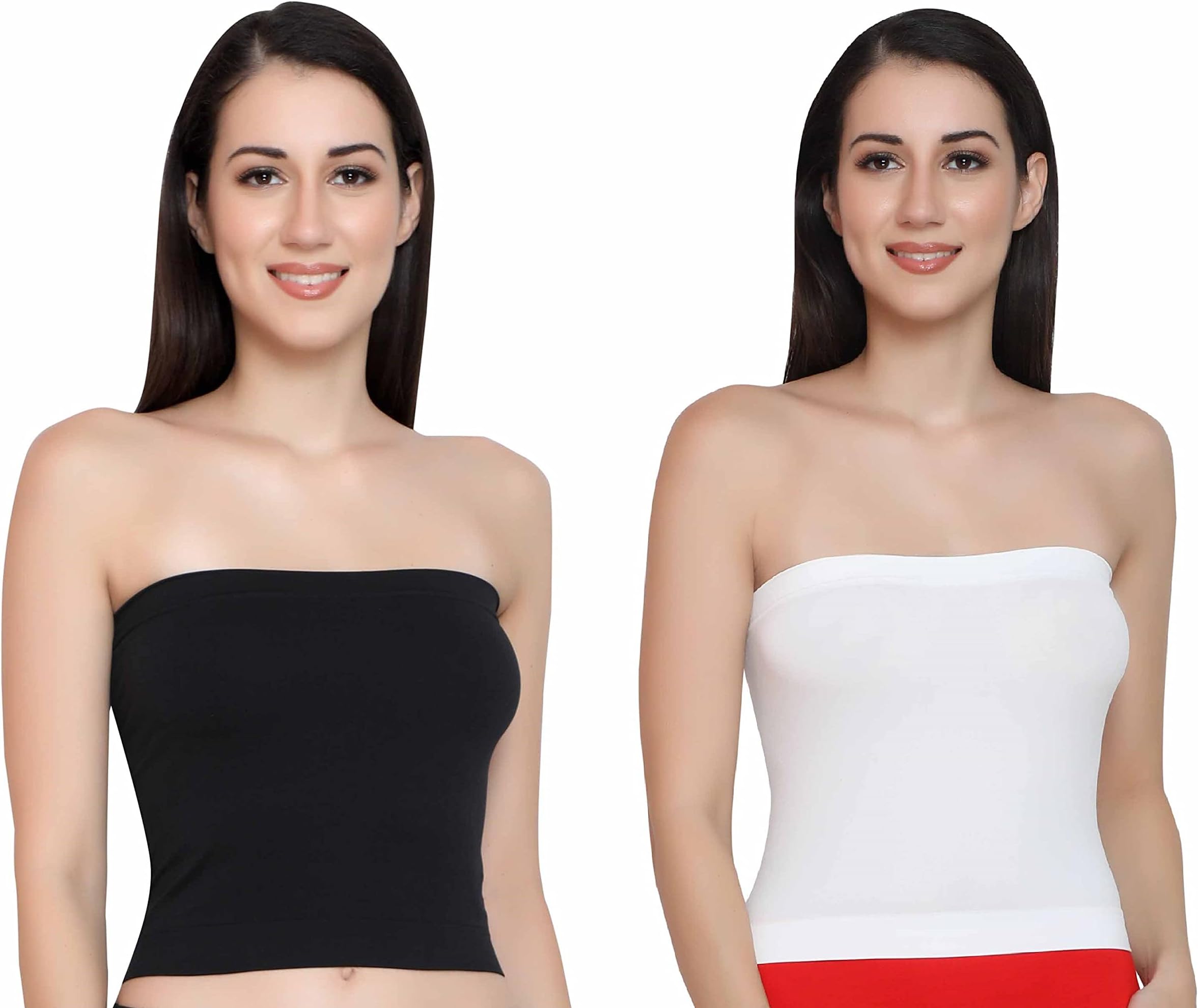 GLAMORAS Women Nylon Spandex Non Padded Non Wired Comfort Fit Seamless Strapless Stretchable Crop Top Long Bandeau Tube Top Inner Camisole - Free Size