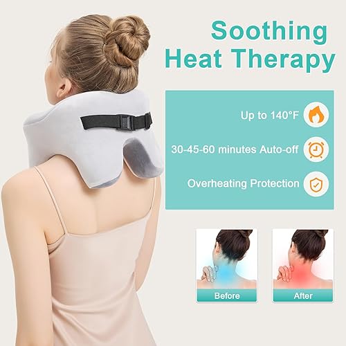 Miniatura 5 de AOBOCO Masajeador de cuello inalámbrico con calor, almohada de cuello calentada recargable de 5000 mAh para viajes, relajación de cuello, almohada