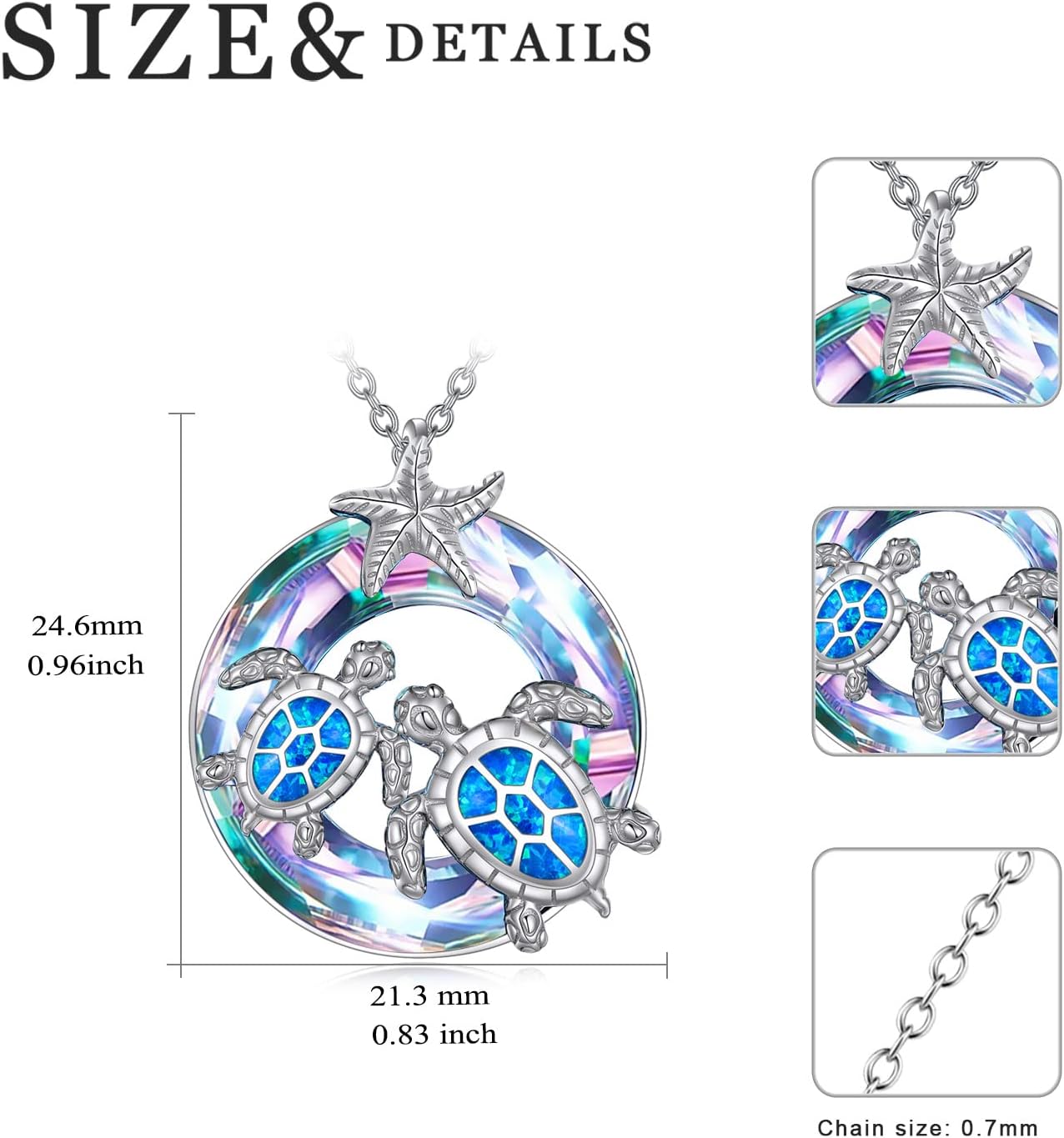 S925 Sterling Silver Crystal Sea Turtle Necklace Turtle Gifts for Women, 18+2 Inch - Image 4
