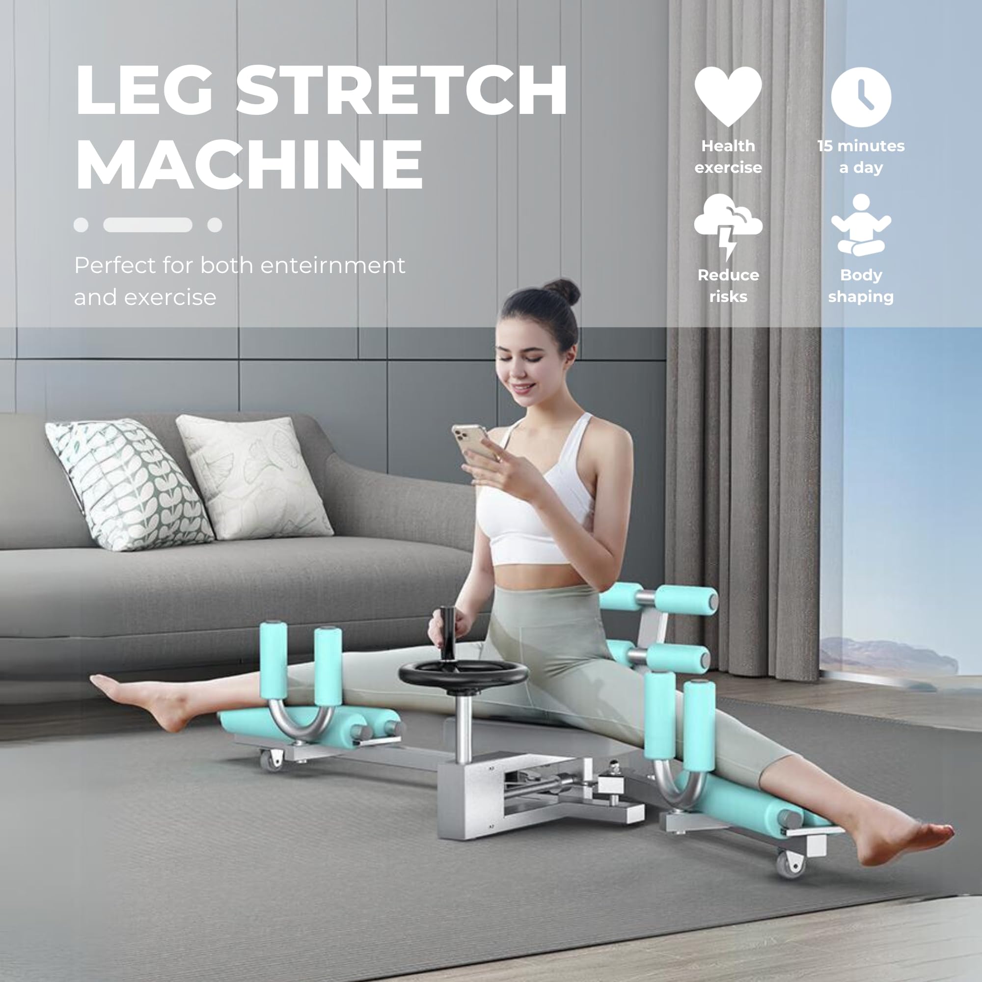 Macchina per lo Stretching delle Gambe. Macchina per l'Estensione delle Gambe con Sedile e Schienale Imbottiti per Migliorare la Flessibilità Muscolare. Estensore per Gambe per Allenamento a Casa.
