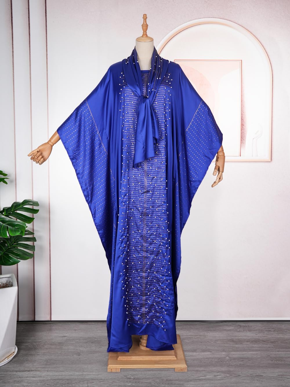 HD African Dresses for Women Fashion Beading Rhinestone Kaftan Maxi Dress - Image 5