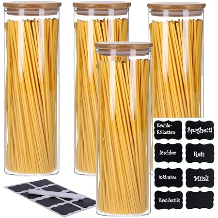 Vorratsdosen Glas Mit Bambusdeckel 4er Set - 1240ml Luftdichte Aufbewahrung
