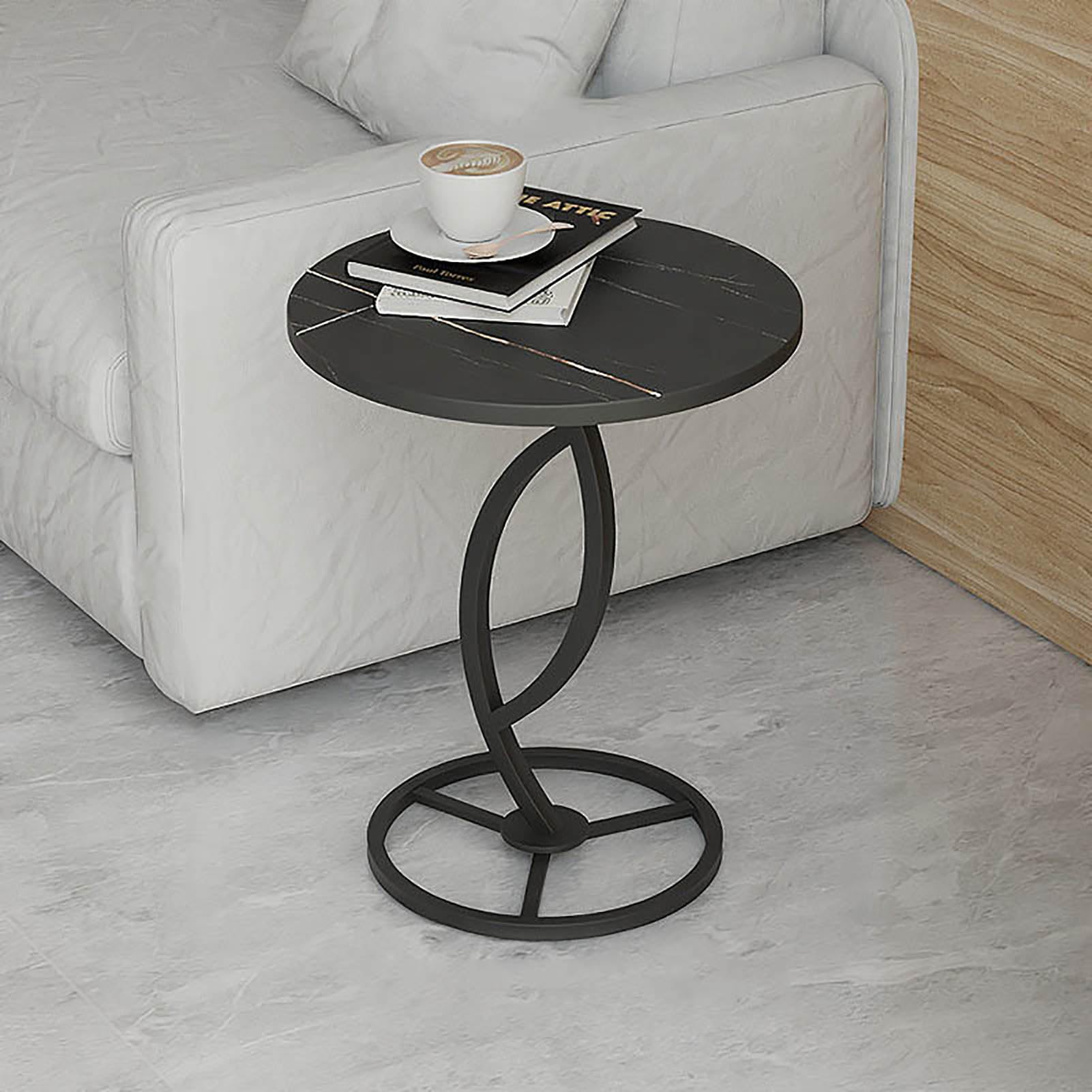 SXZenSpace Modern Round Small End Table,Side Table with Metal Frame Accent Nightstand for Sofa Couch Chair Patio,A,40x53cm(16x21inch)