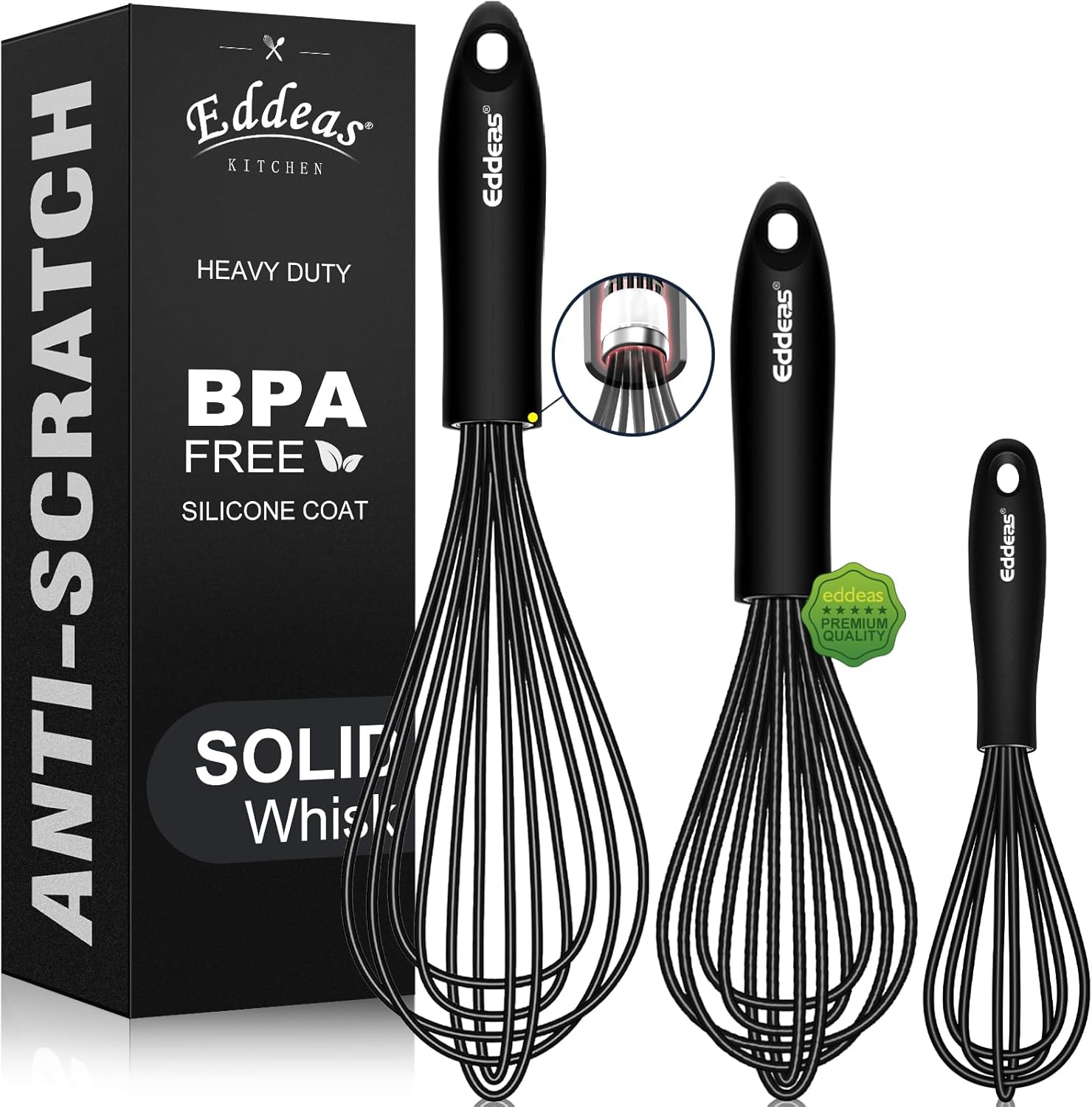 Whisks For Cooking – 500 °F Heat Resistant Silicone Whisk, Heavy Duty 7″,9″&11inch Non-Scratch Balloon Kitchen Wisk tool Set, for cooking Wisking, Blending, Beating, Stirring, 3 Piece Black Whisks For Cooking – 500 °F Heat Resistant Silicone Whisk, Heavy Duty 7″,9″&11inch Non-Scratch Balloon Kitchen Wisk tool Set, for cooking Wisking, Blending, Beating, Stirring, 3 Piece Black