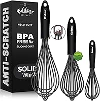 Eddeas Silicone Whisk Set: 500°F Heat-Resistant, Non-Scratch 7", 9", 11" Heavy Duty Whisks for Cooking, Blending, Beating (3-Pack Black)