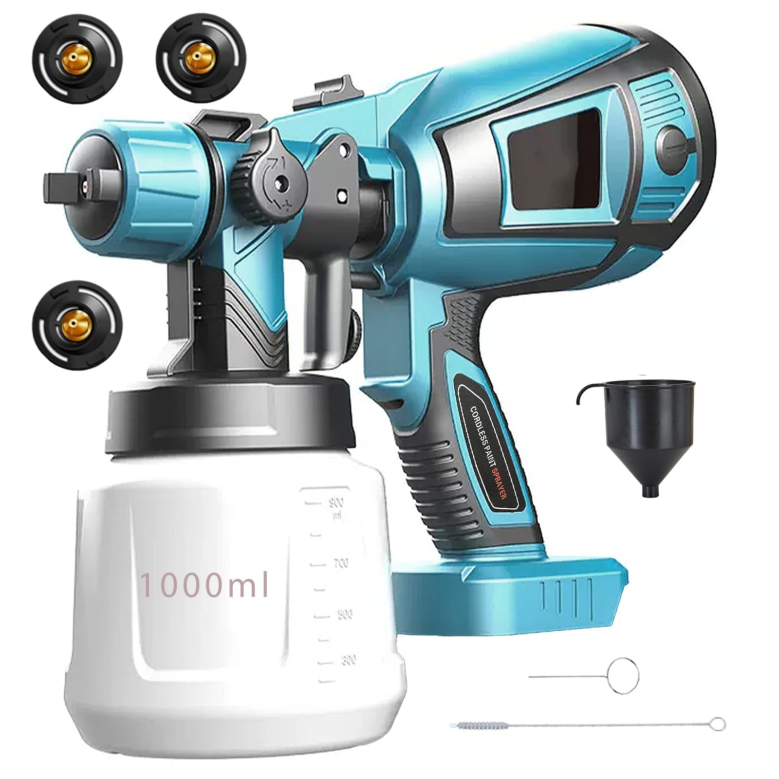 Cordless Paint Sprayer for Makita 18V Battery,1000ML Electric HVLP Fence Paint Spray Gun with 3 Spray Nozzles,for Cabinets, House, Fence, Ceiling (No Battery)