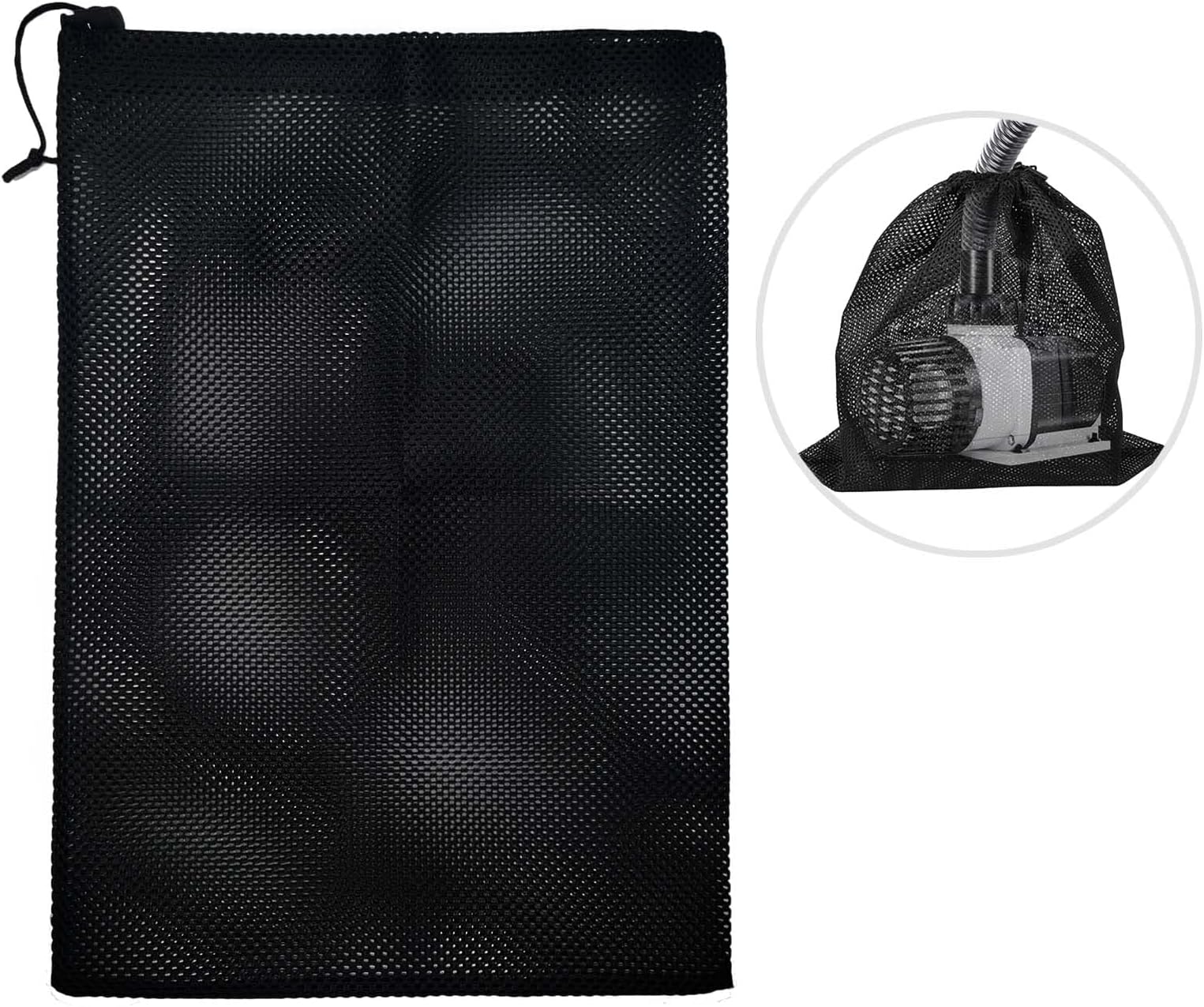 Pump Barrier Bag Pump Filter Mesh Bag Pond Fish Pond Filter Mesh Bag with Drawstring Household Water Pump Filter Accessories (16.1"×12.2", Black)