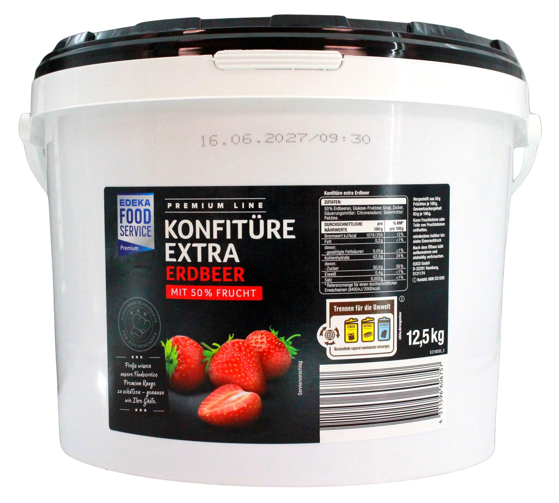Premium Line Konfitüre Extra Edbeere, (1 x 12,5 kg Eimer)