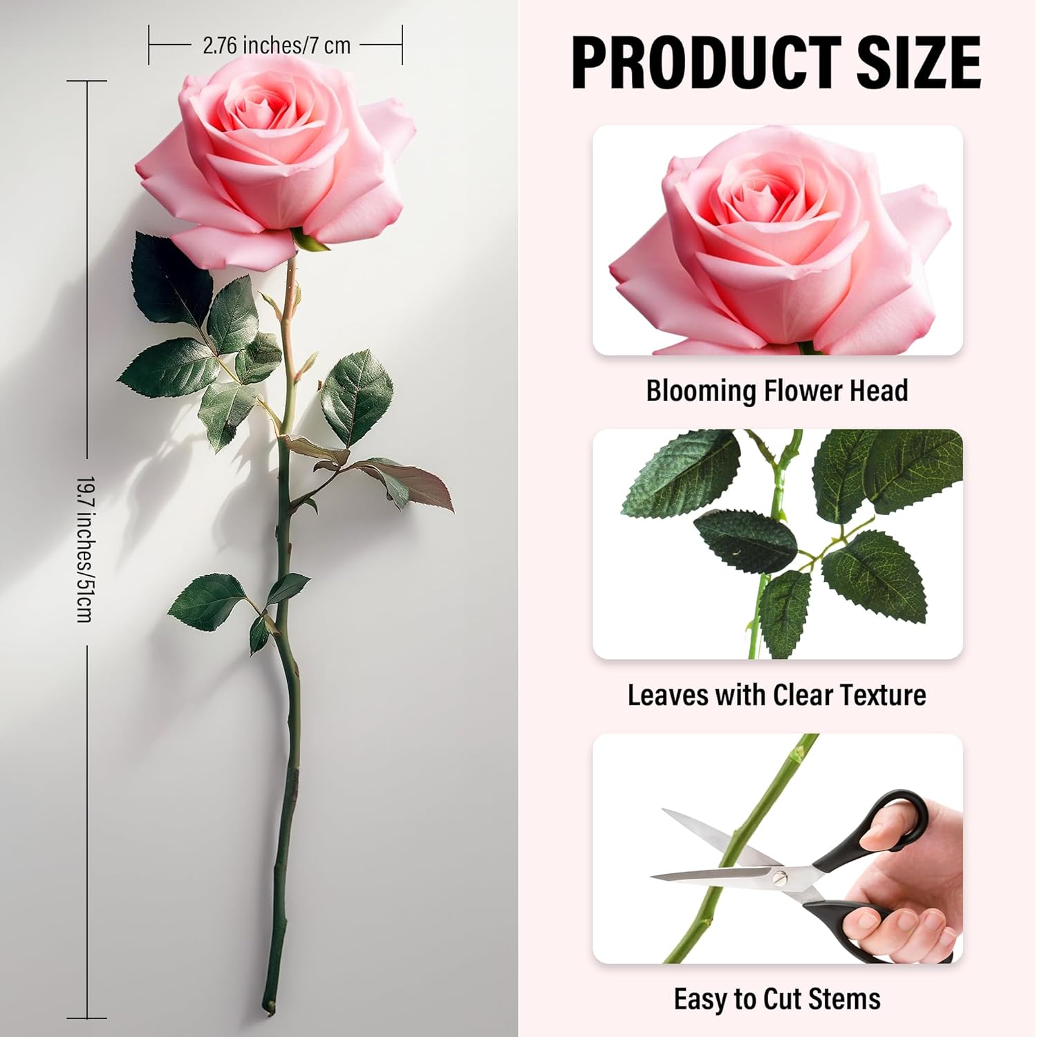 20PCS Artificial Roses with Long Stems - Realistic Silk Flowers, Fake Roses Bouquet of Roses for Valentine's Day, Home Decor, Bridal Wedding Party, Bulk Faux Rose Flowers (White Pink)