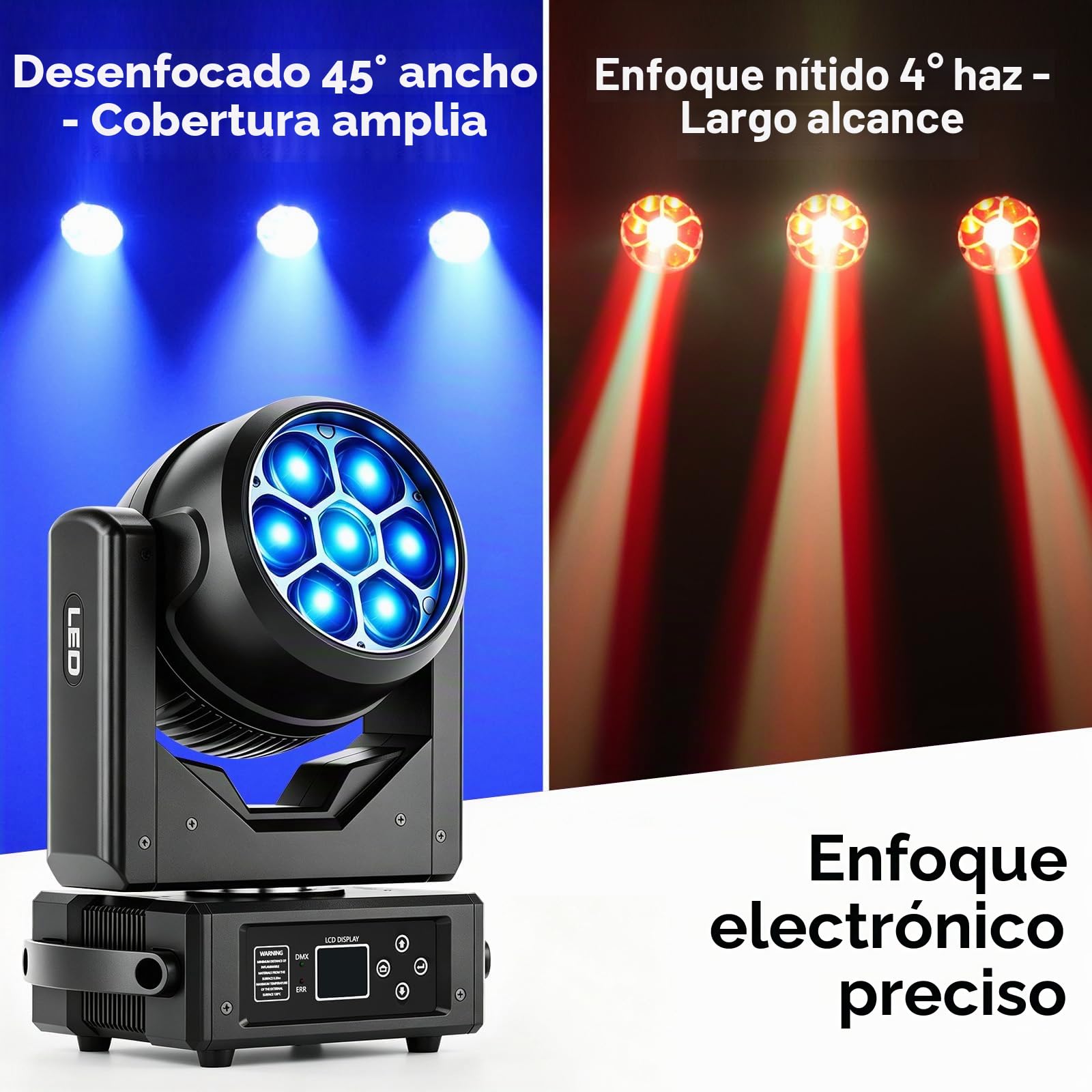2 PCS 7X40W Cabeza Móvil LED RGBW,7 LEDs Luz de Escenario con DMX512,Modo Maestro/Esclavo,Efectos Wash,Haz,Vórtice,Caleidoscopio,Enfoque Electrónico,para Bares,Conciertos,Festivales,Discotecas