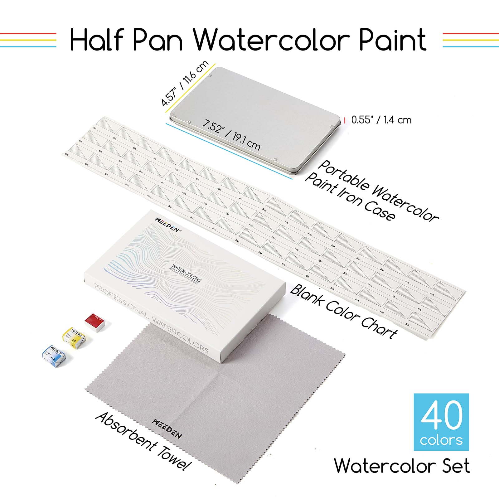 MEEDEN Kit de peinture aquarelle professionnelle 40 couleurs semi-humides